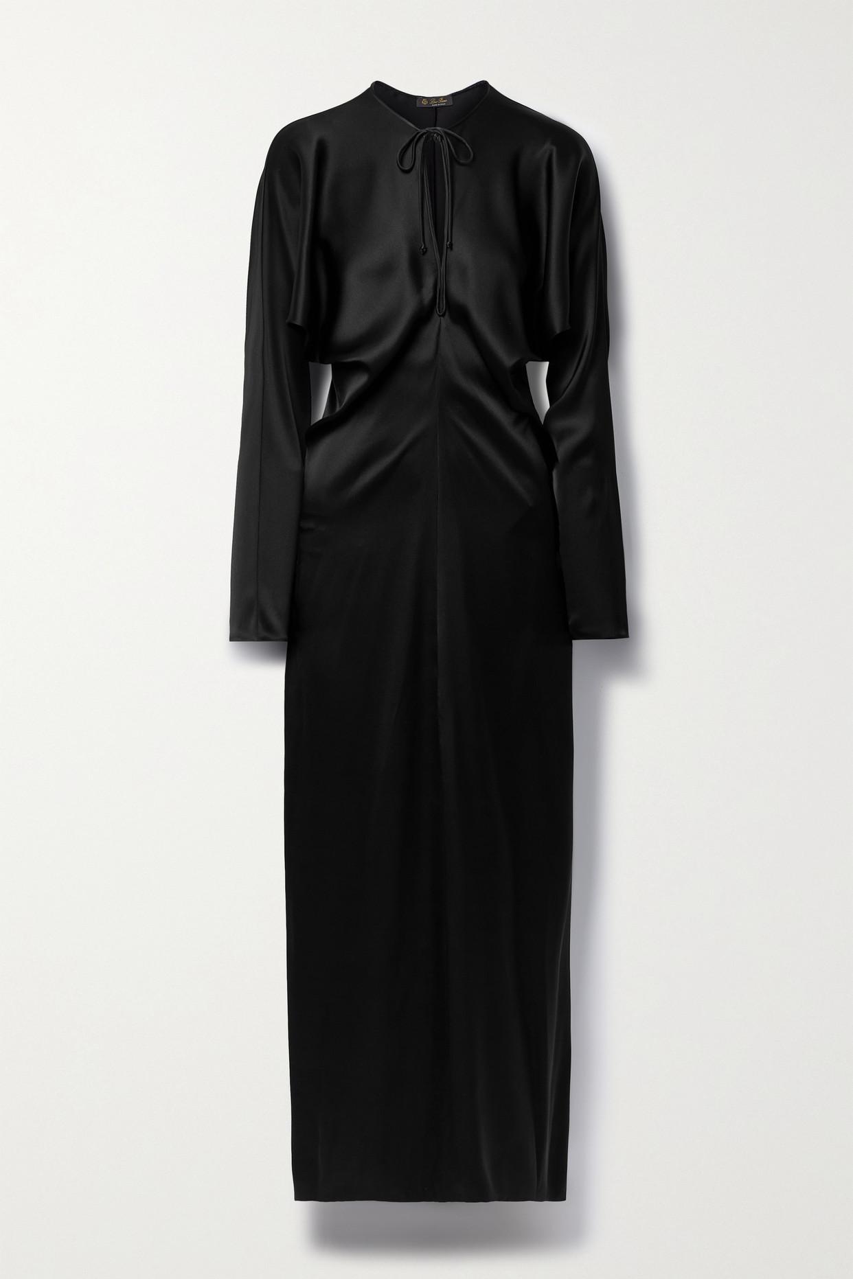 Loro Piana Silk-satin Maxi Dress in Black | Lyst