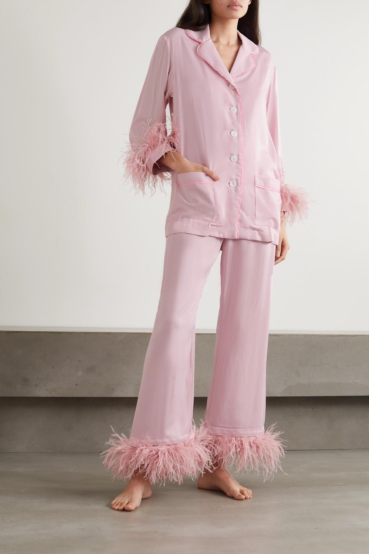 Net Sustain Feather-trimmed Crepe De Chine Pajama Set Sleeper en coloris  Rose | Lyst