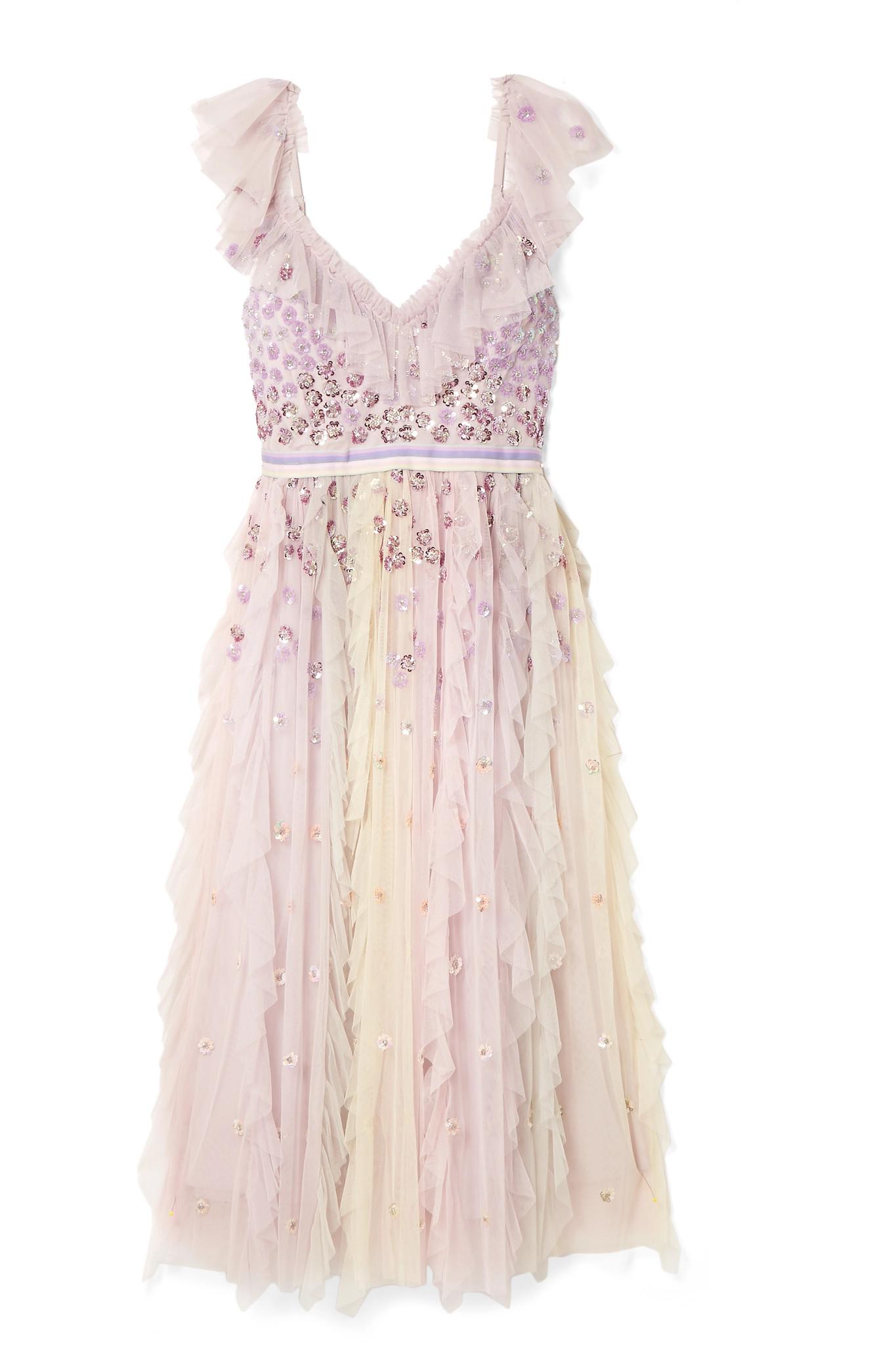 Needle & Thread Rainbow Embellished Ruffled Tulle Midi Dress in Pink | Lyst