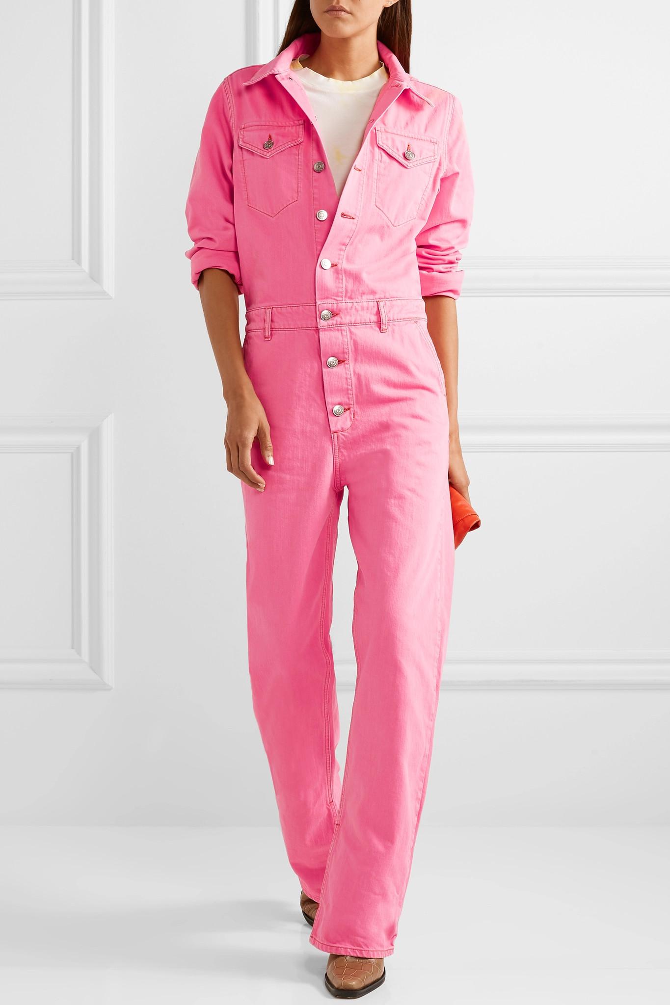 Ganni Denim Jumpsuit Pink | Lyst