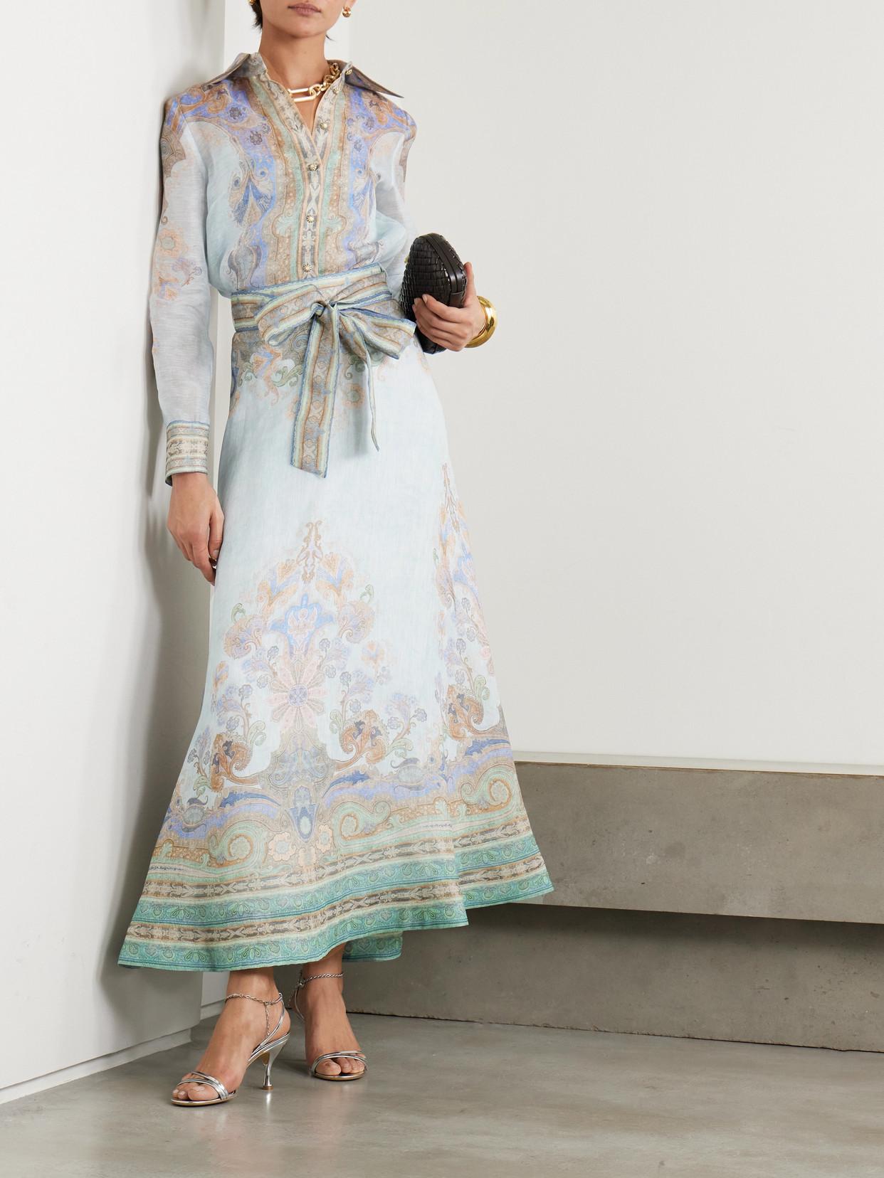 zimmermann eden printed linen & silk midi-dress Zimmermann Eden Floral Print Long Sleeve Linen & Silk Midi Dress In Iris Sherbet - 30% Off