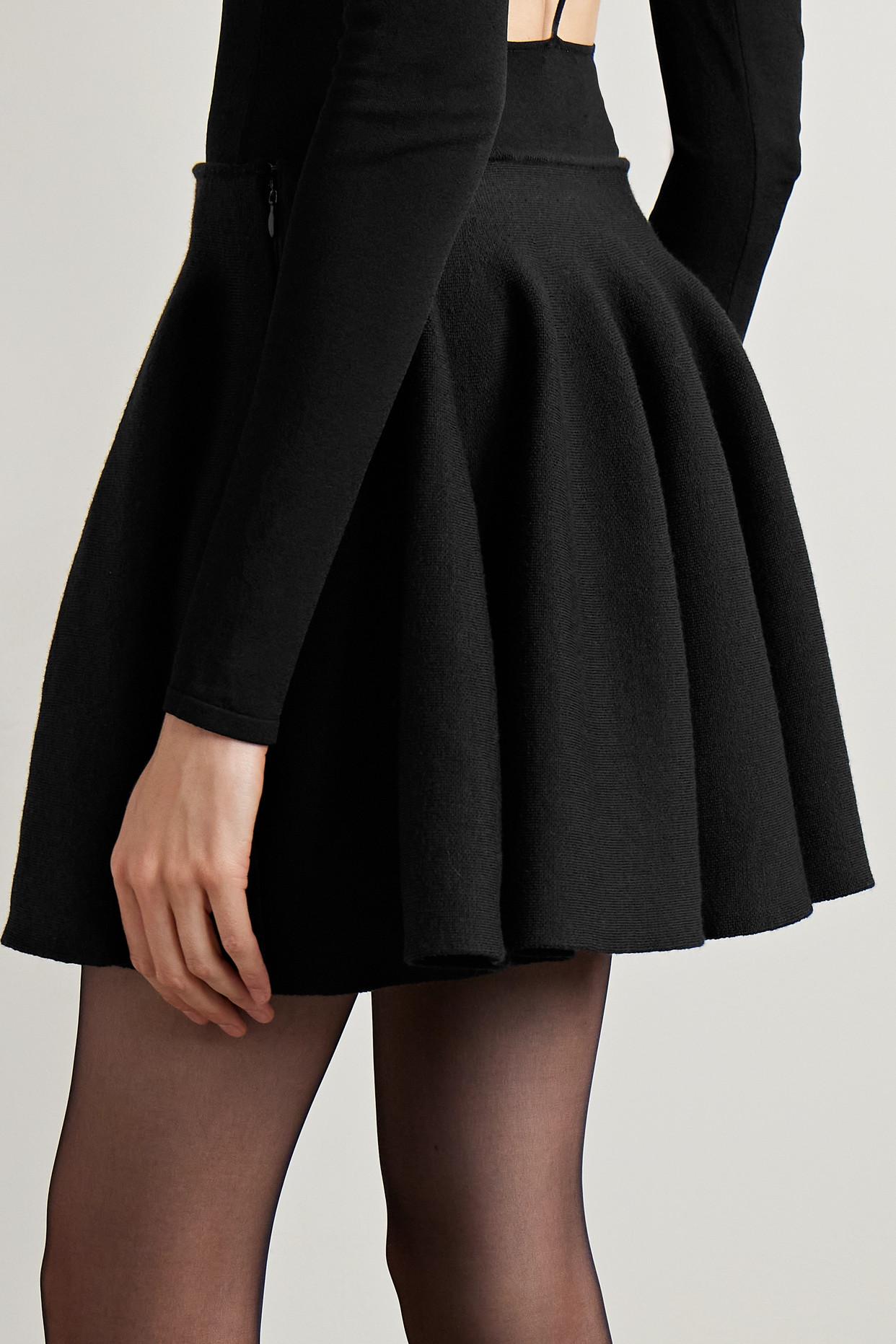 Black wool mini skirt designer top