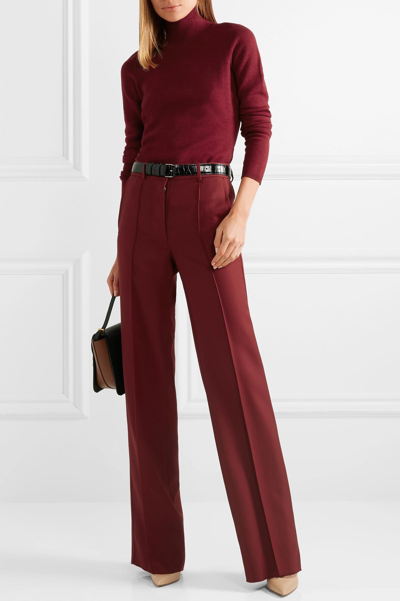 Victoria Beckham Wool Straight-leg Pants Plum in Red | Lyst