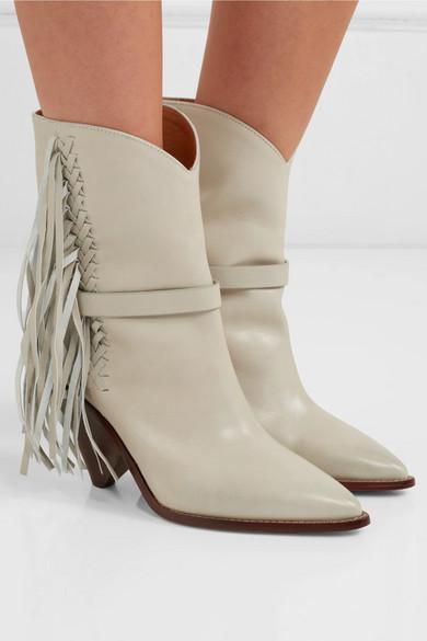 strak Peru Herkenning Isabel Marant Loffen Fringed Leather Ankle Boots in White | Lyst