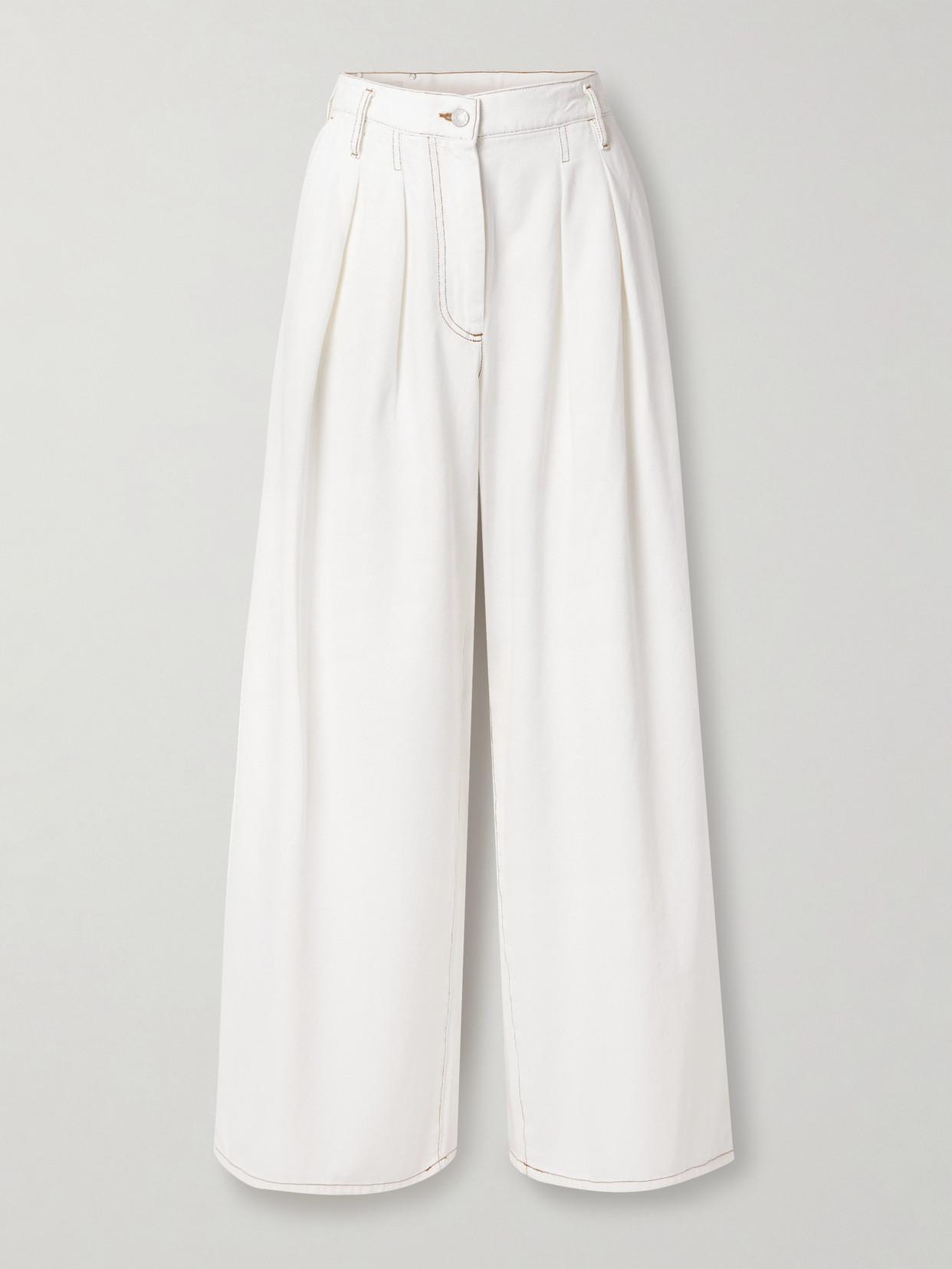 Dries Van Noten Pleated Denim Wide-Leg Pants in White | Lyst UK