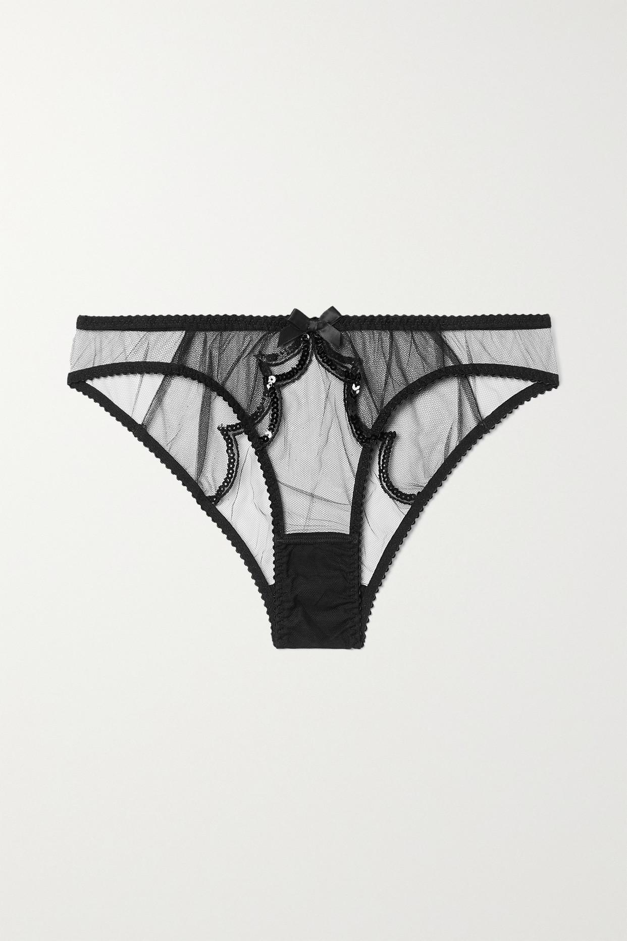 Agent Provocateur Lorna Party Sequin-embellished Tulle Briefs in Black ...