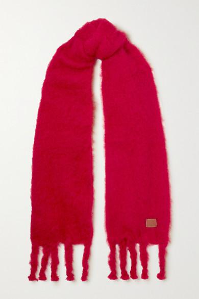 Loewe Leather-trimmed Fringed Mohair-blend Scarf in Red - Lyst