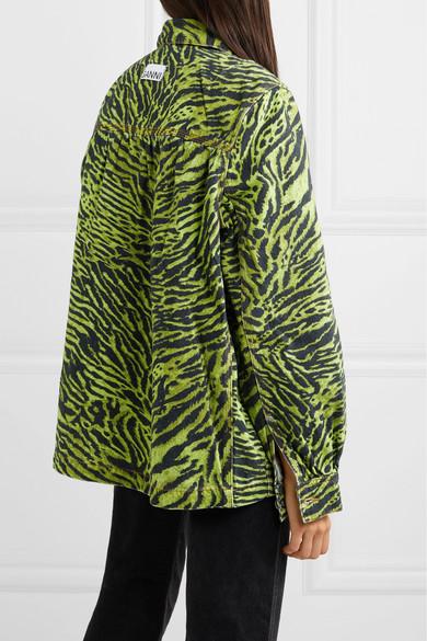 Ganni Oversized Tiger-print Denim Jacket in Green | Lyst