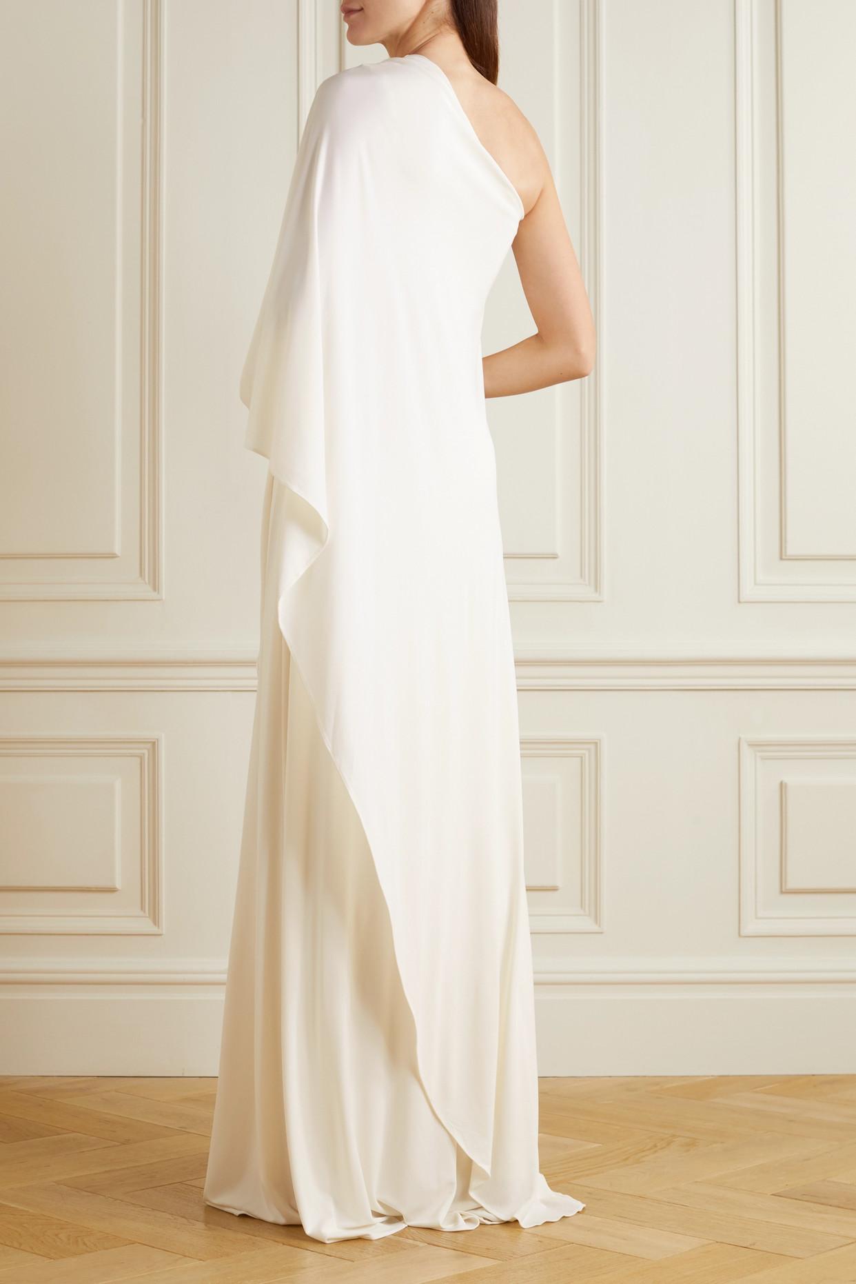 Halston Sylvie One-shoulder Cape-effect Jersey Gown in White | Lyst