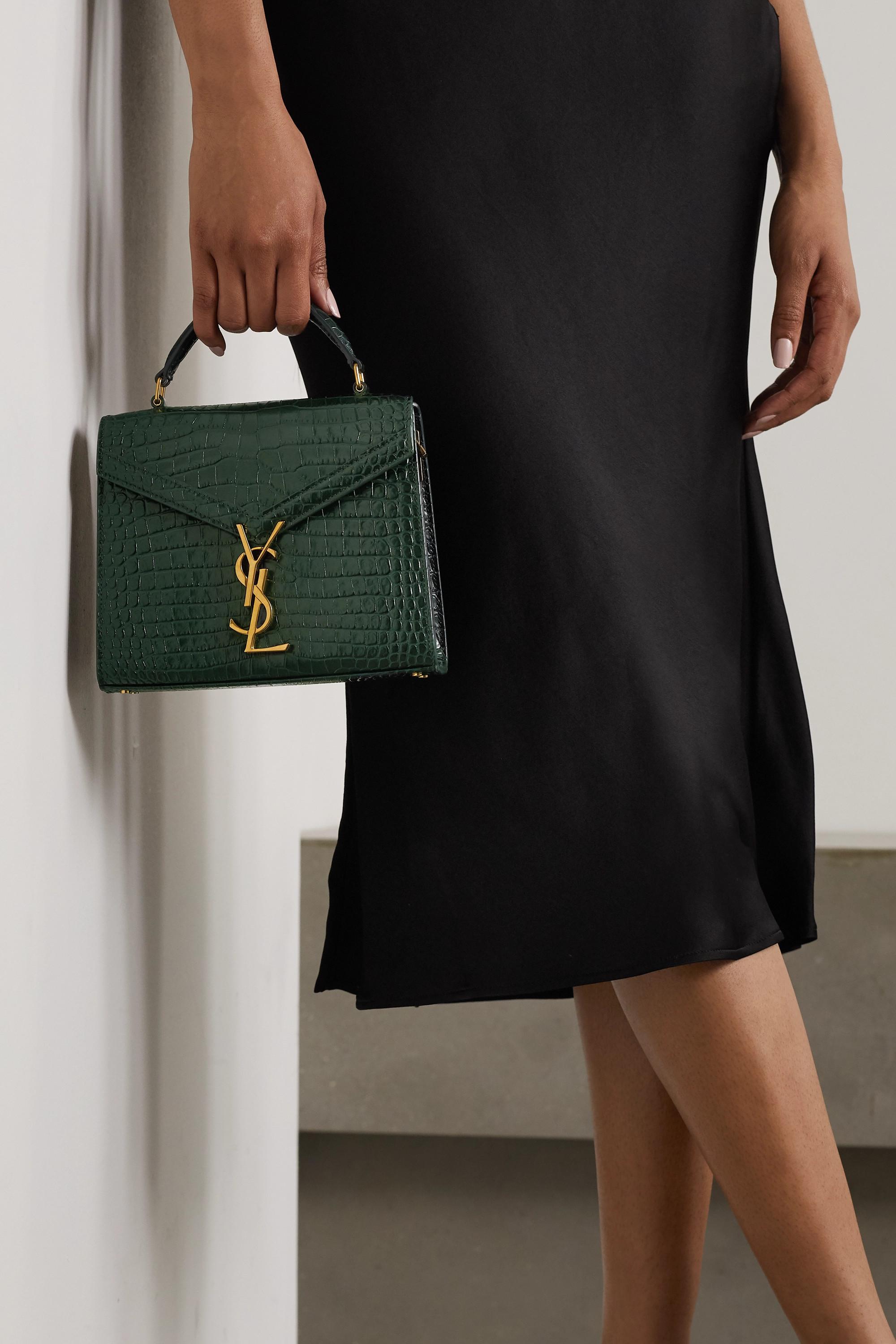 Saint Laurent Cassandra Mini Monogram Croc-embossed Leather Top-handle Bag  in Green | Lyst