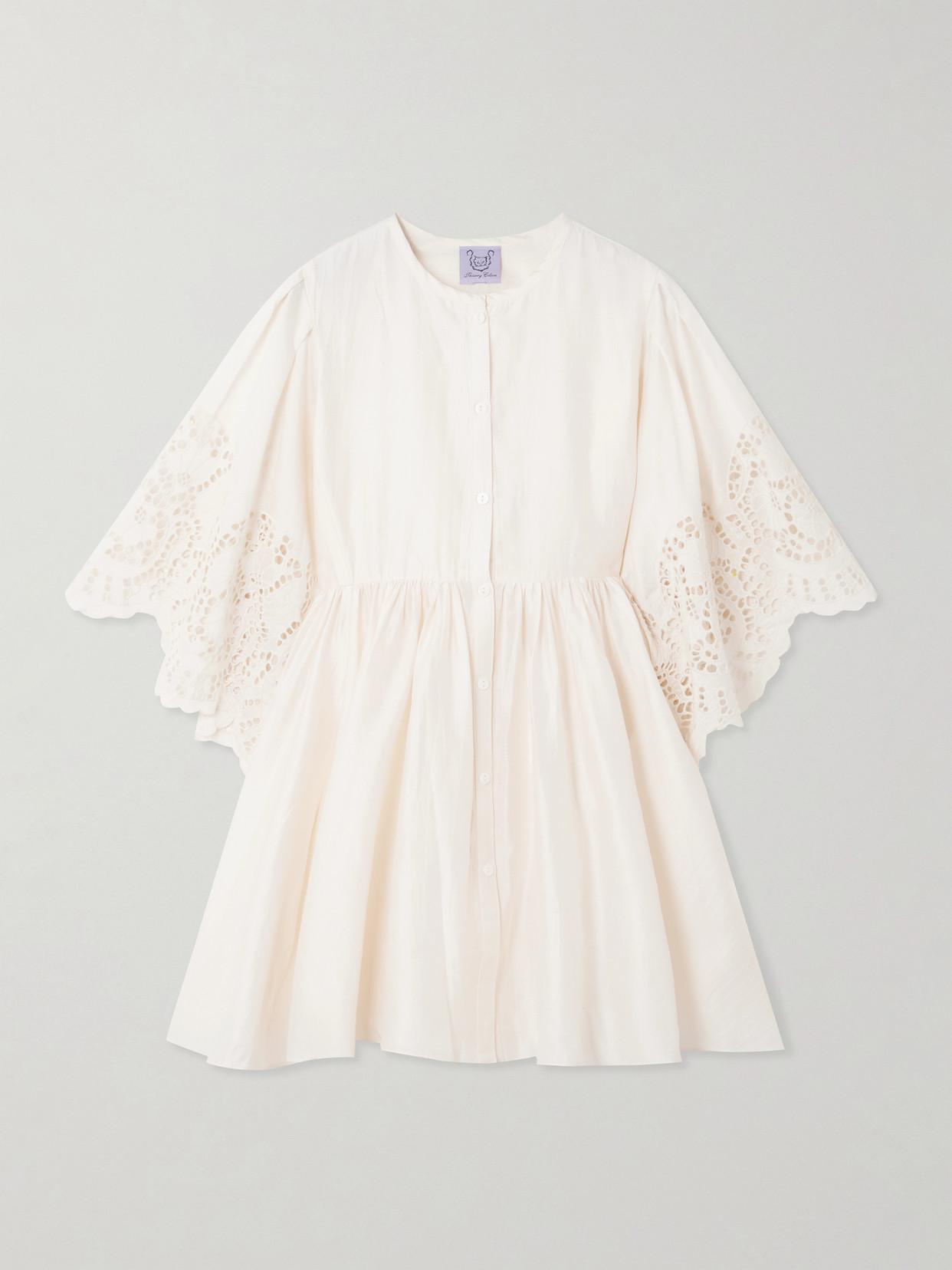BB Long Dress - Mimosa Embroidery | White & Yellow Elegance