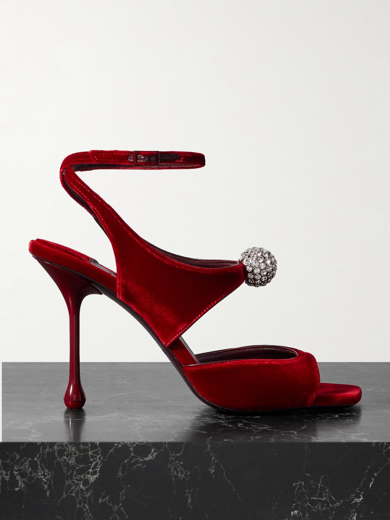Jimmy Choo Orb Embellished Velvet Sandals in Red | Lyst