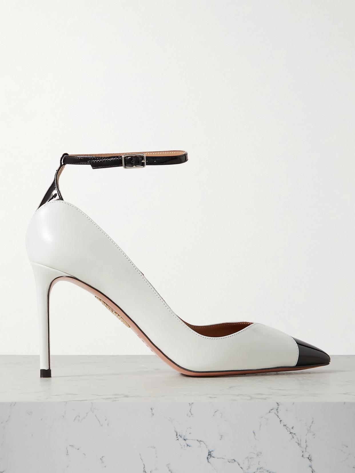 Aquazzura Pinot 85 Patent-trimmed Leather Point-toe Pumps in White | Lyst