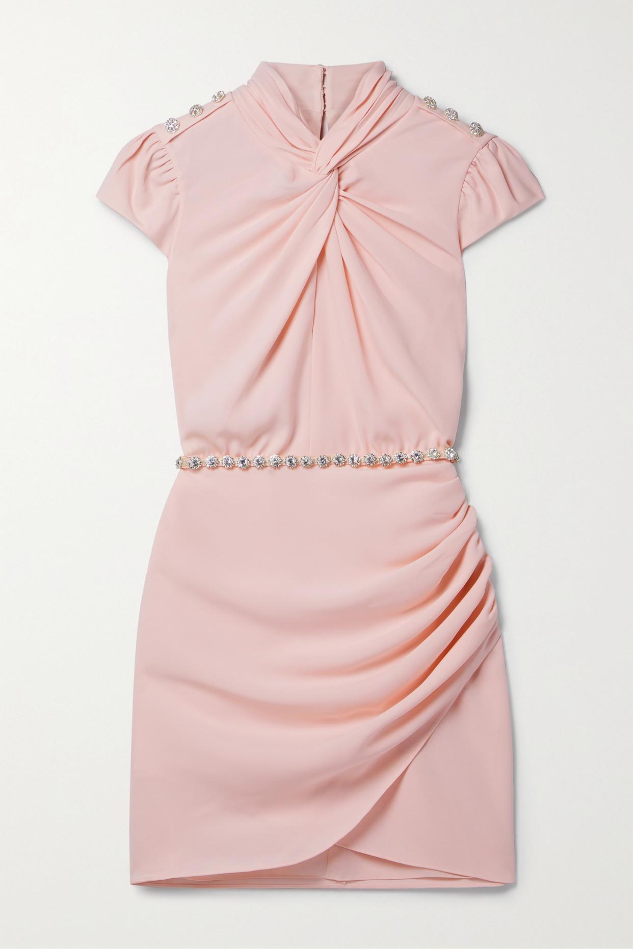 Self Portrait Twist front Belted Embellished Crepe Mini Dress in