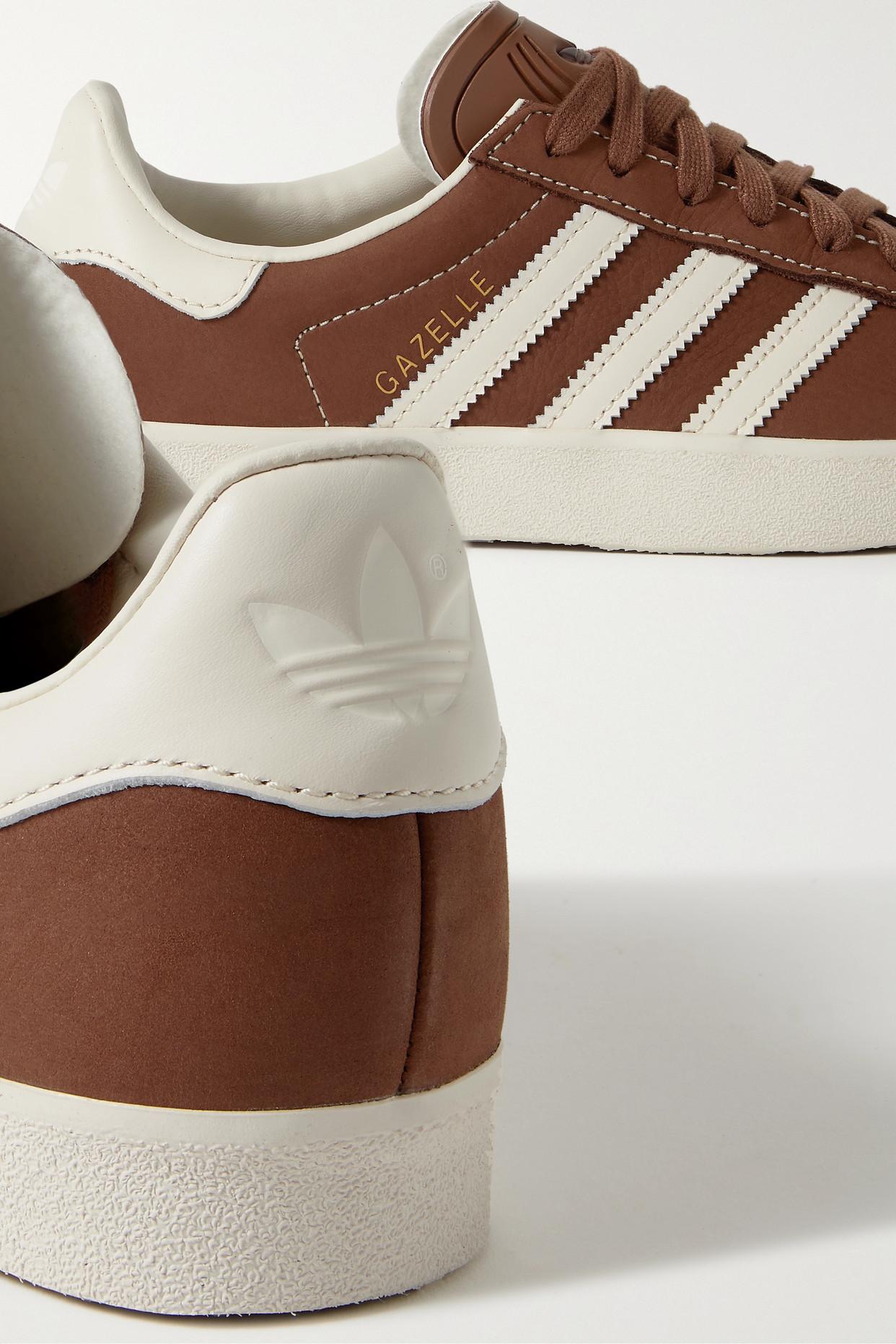 brown leather adidas gazelle