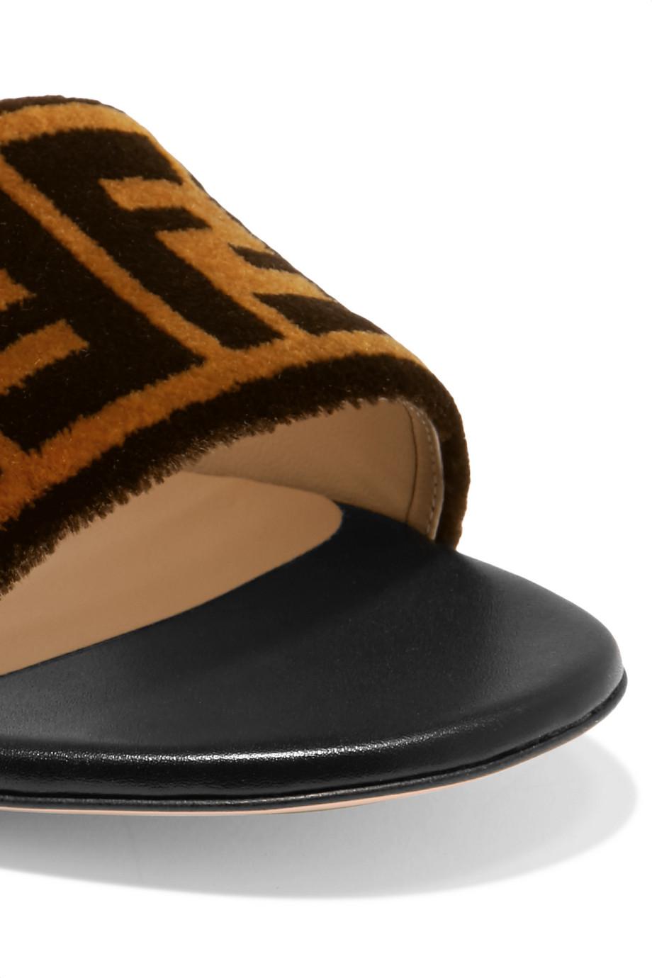 Fendi Logo-print Velvet Slides in Brown | Lyst