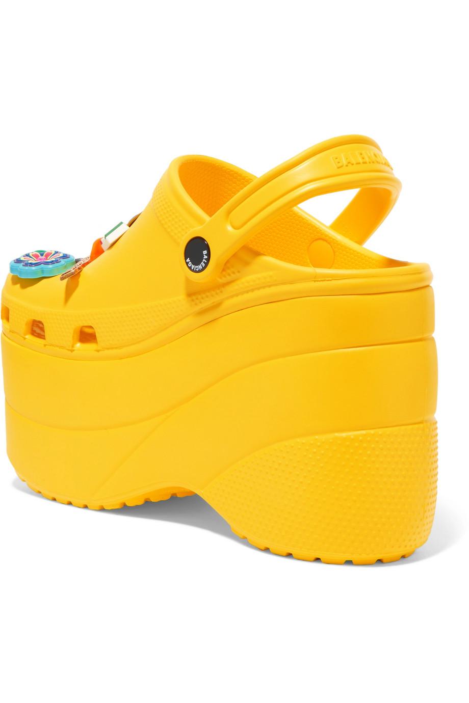 Balenciaga + Crocs Embellished Rubber Platform Sandals in Yellow - Lyst