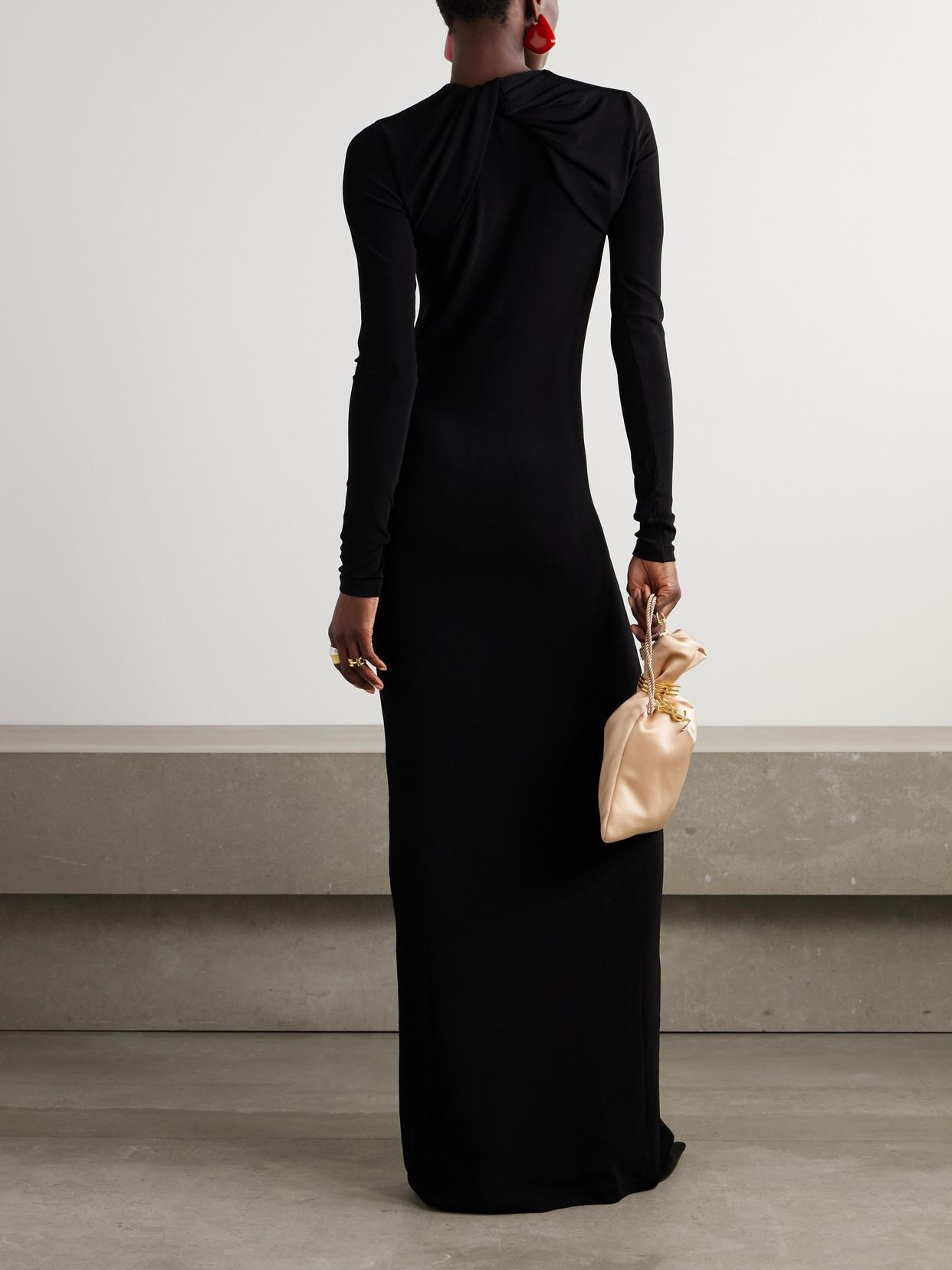 【送料&関税込】Saint Laurent Backless Long-sleeved Dress Saint Laurent Wool Blend Long Backless Dress in Black | Lyst