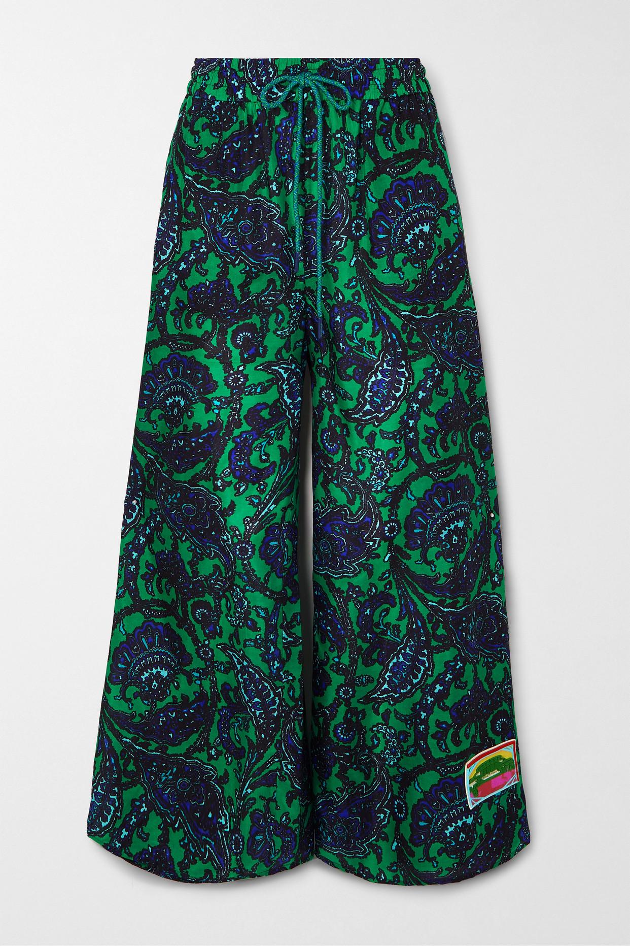 Zimmermann Tiggy Appliquéd Paisleyprint Silk Wideleg Pants in Green