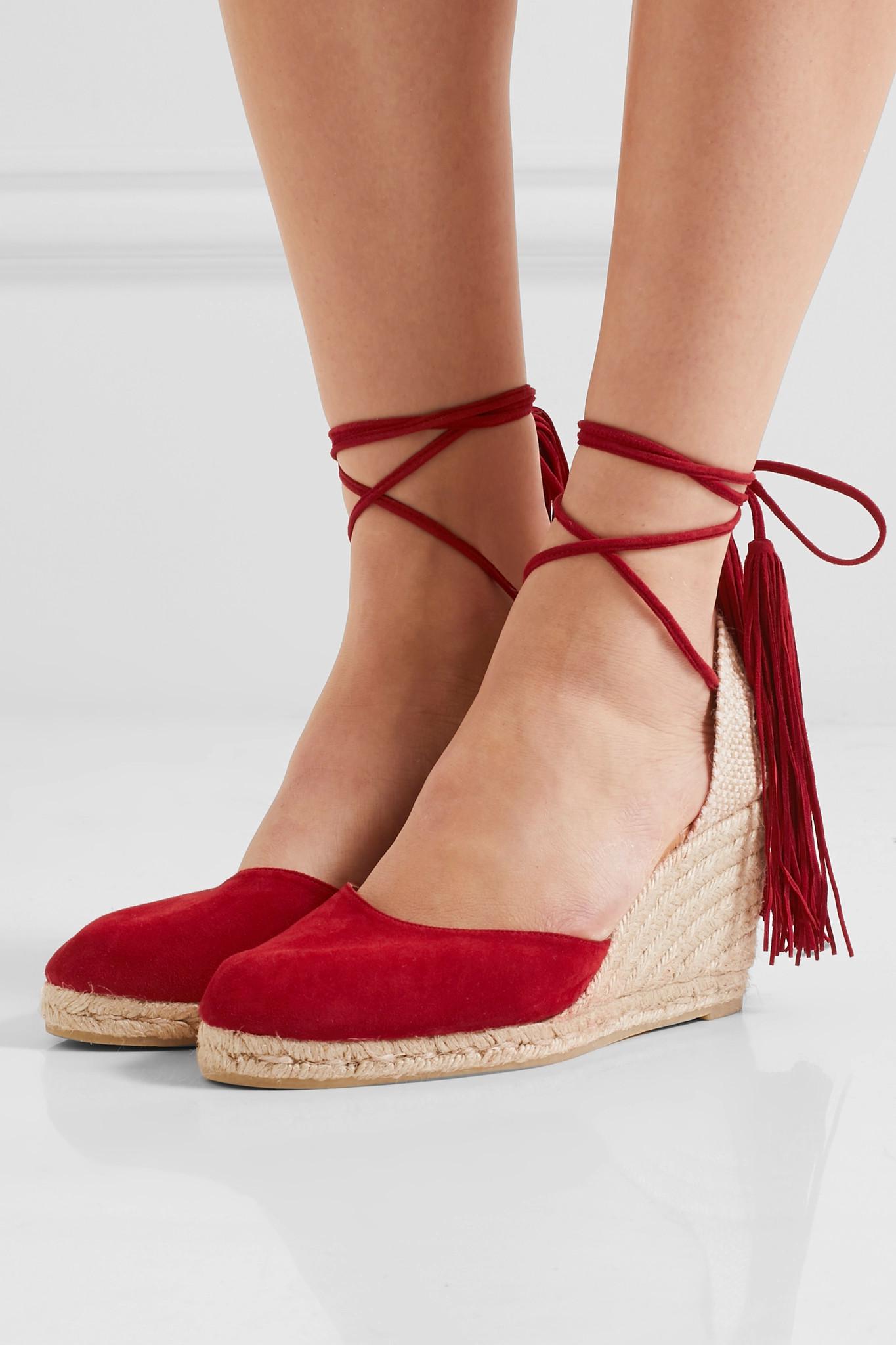 Castaner Carina Fringed Suede Wedge Espadrilles in Red Lyst