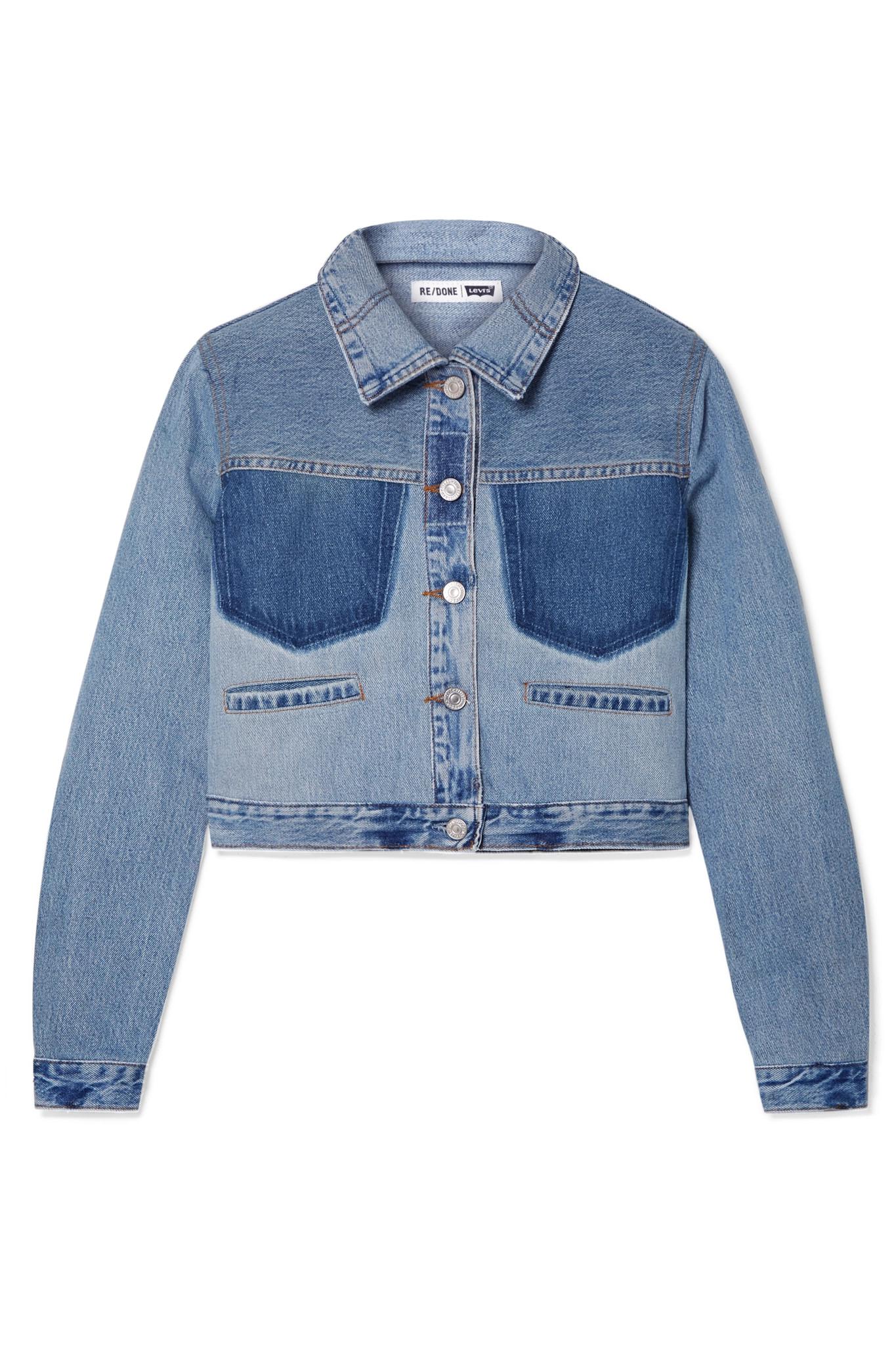 RE/DONE + Levi's Cropped Two-tone Denim Jacket in Blue - Lyst