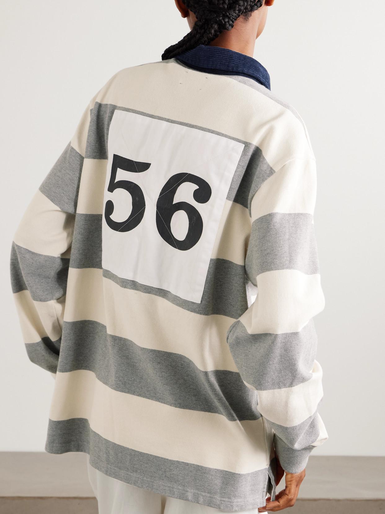 Aimé Leon Dore Script Embroidered Printed Striped Corduroy-Trimmed 