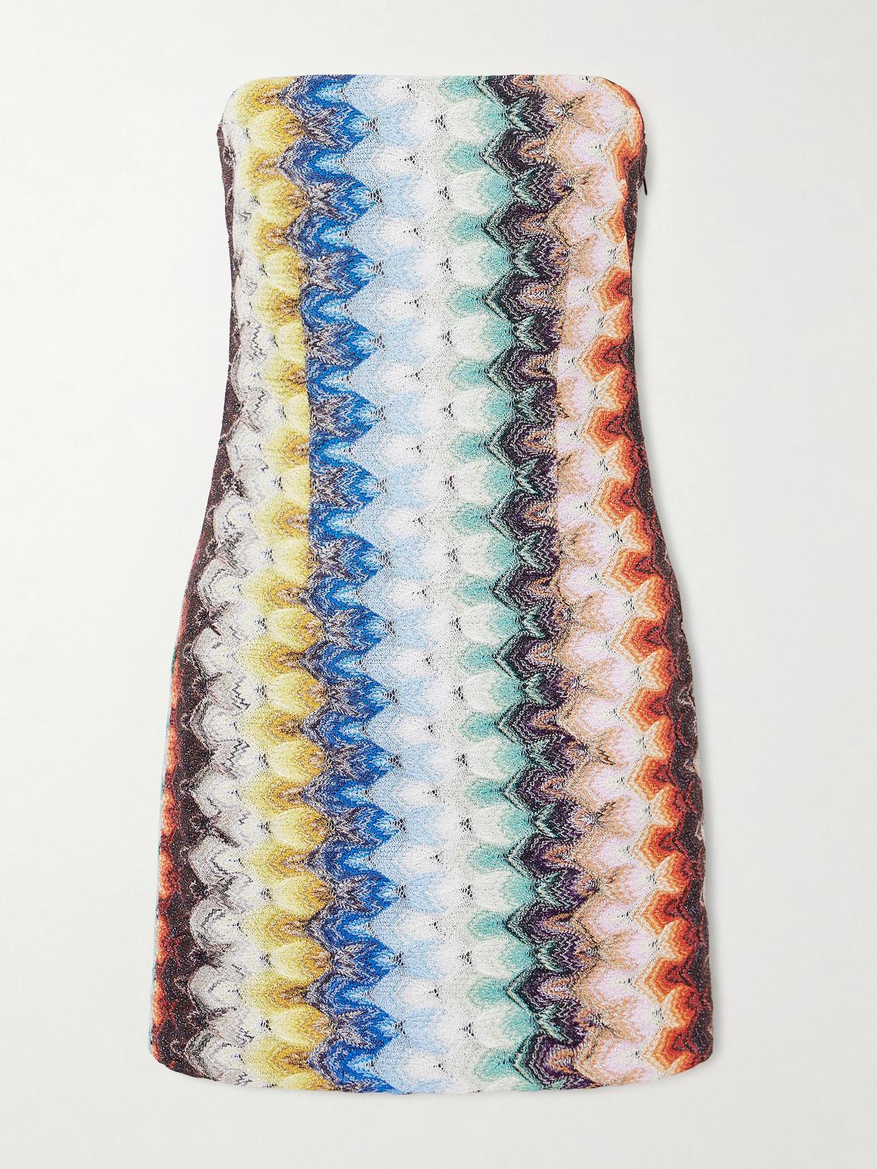 knee length dresses for ladies Missoni Zig Zag White Sequin-embellished Metallic Crochet-knit Mini Dr   Afashionistastore