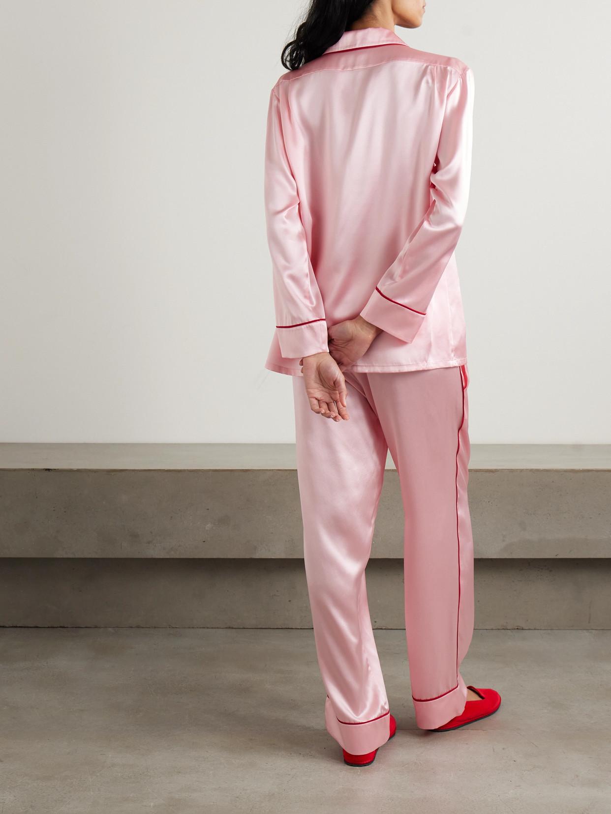 Olivia Von Halle Yves Piped Silk-Satin Pajama Set in Pink Lyst UK