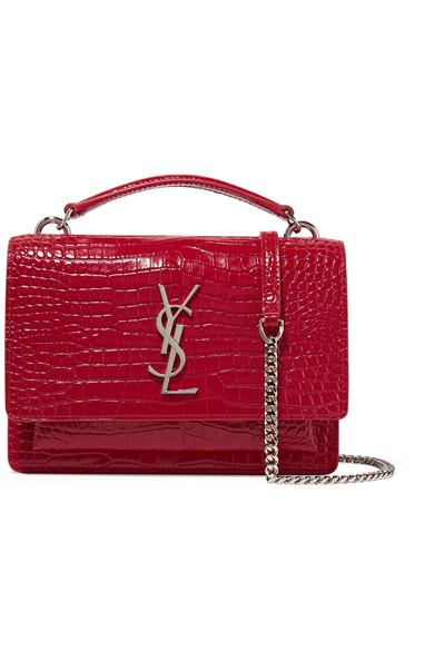 Authentic YSL Saint Laurent Red Mini Sunset Leather Crossbody/Shoulder  Chain Bag