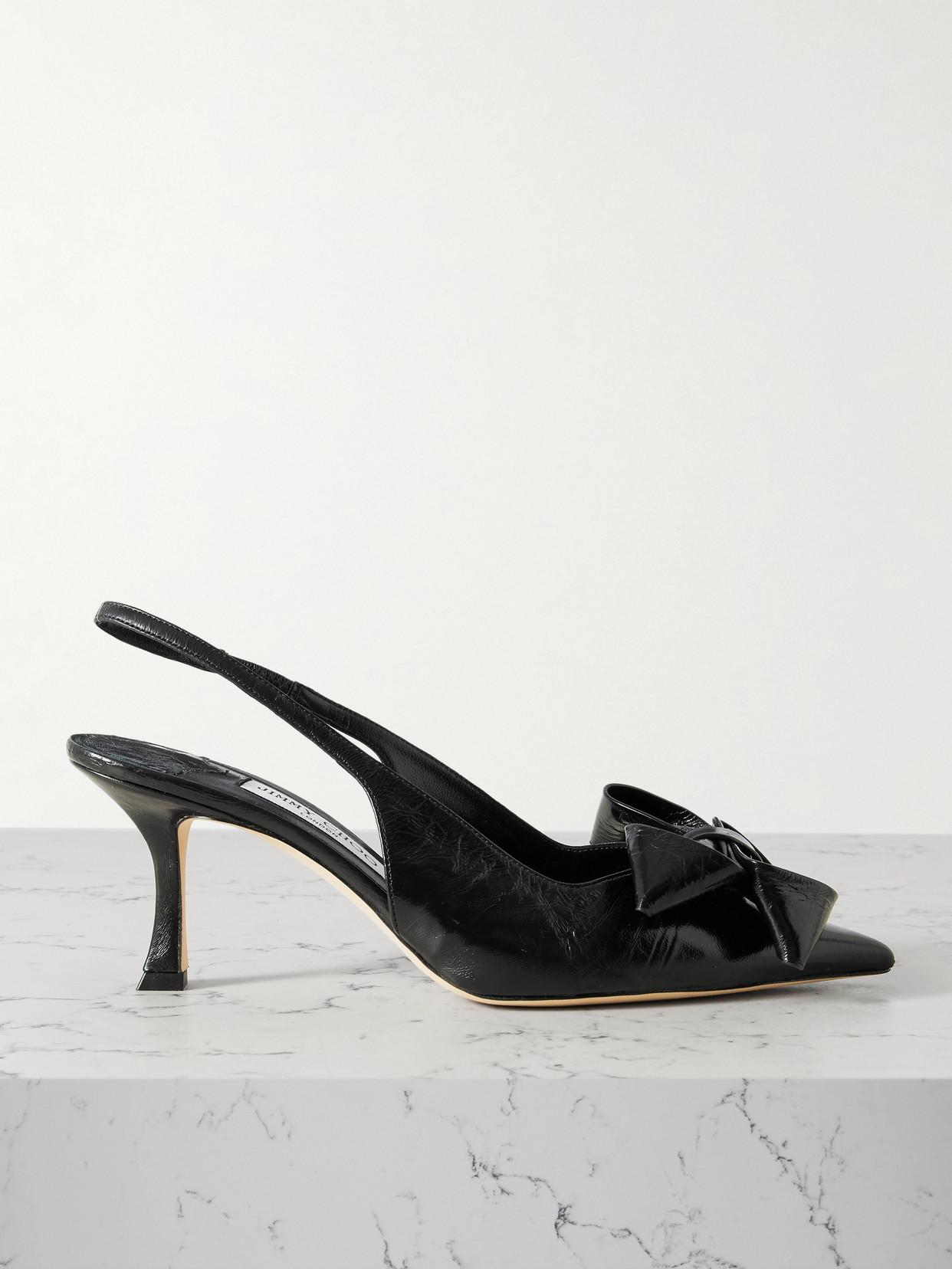 Jimmy Choo Staz 70 Bow-Embellished Crinkled-Leather