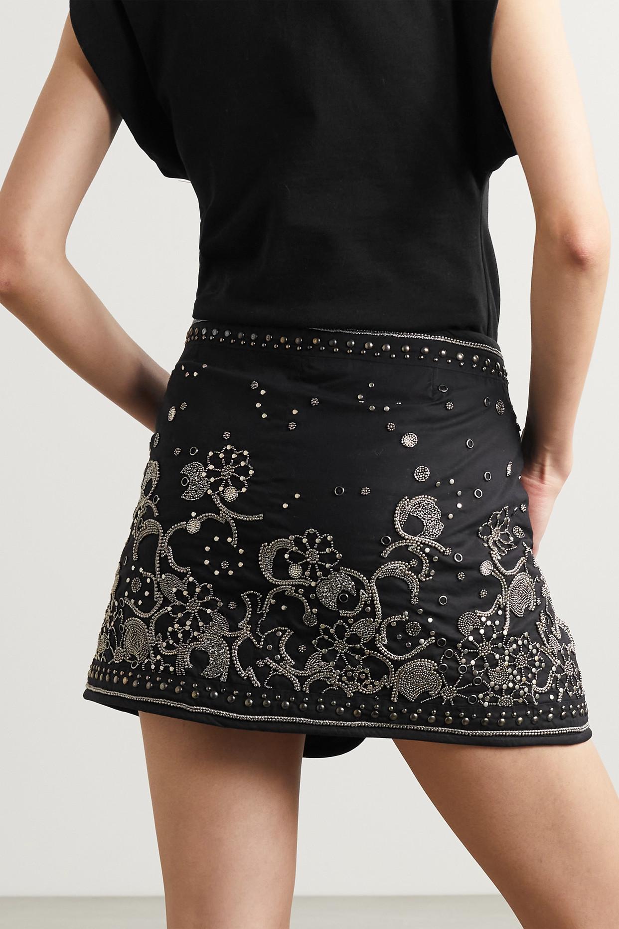 Isabel Marant Blanca Embroidered Embellished Cotton Mini Skirt in Black |  Lyst