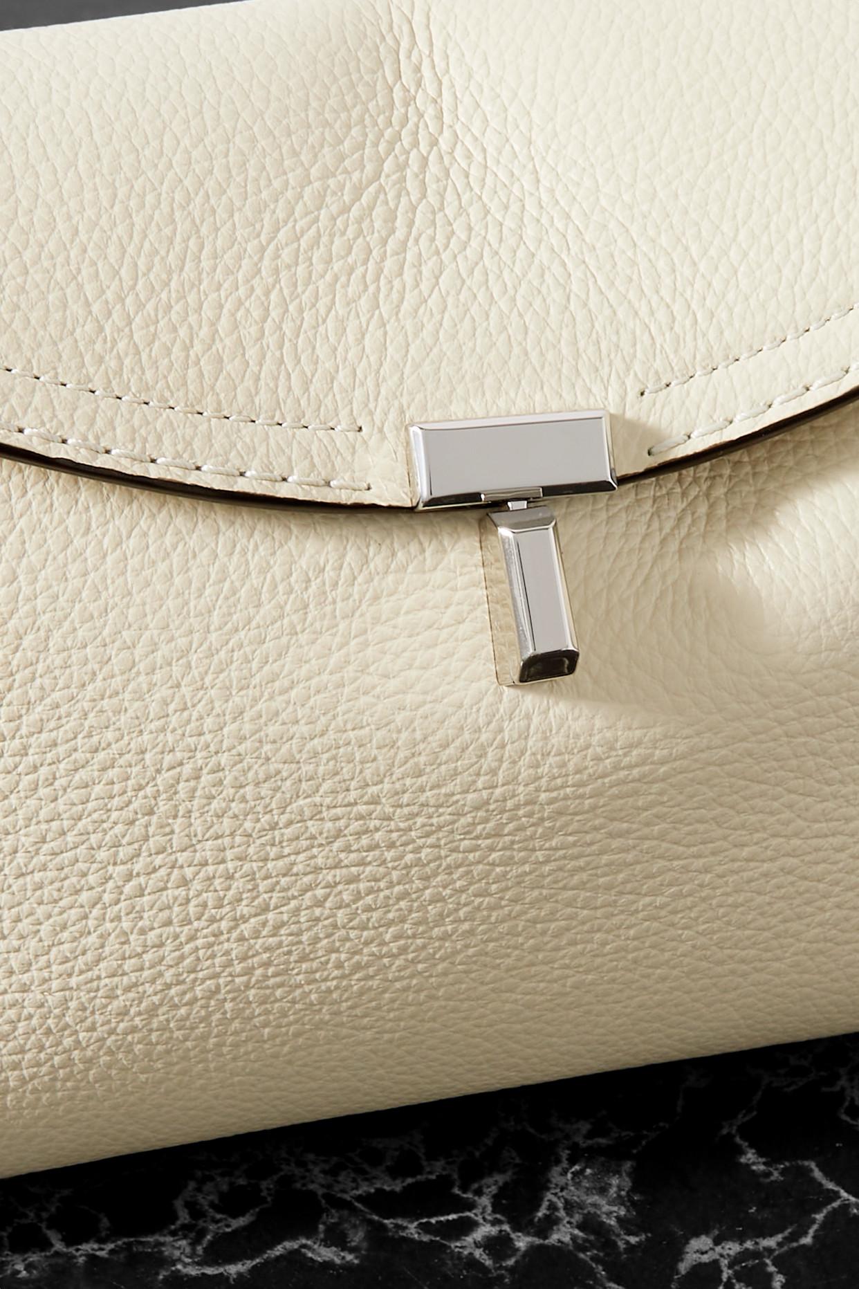 T Lock Small Leather Clutch in White - Toteme