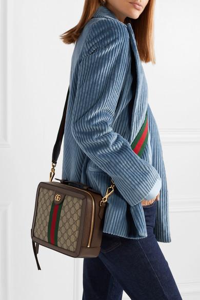 GUCCI Ophidia mini textured leather-trimmed printed coated-canvas shoulder  bag