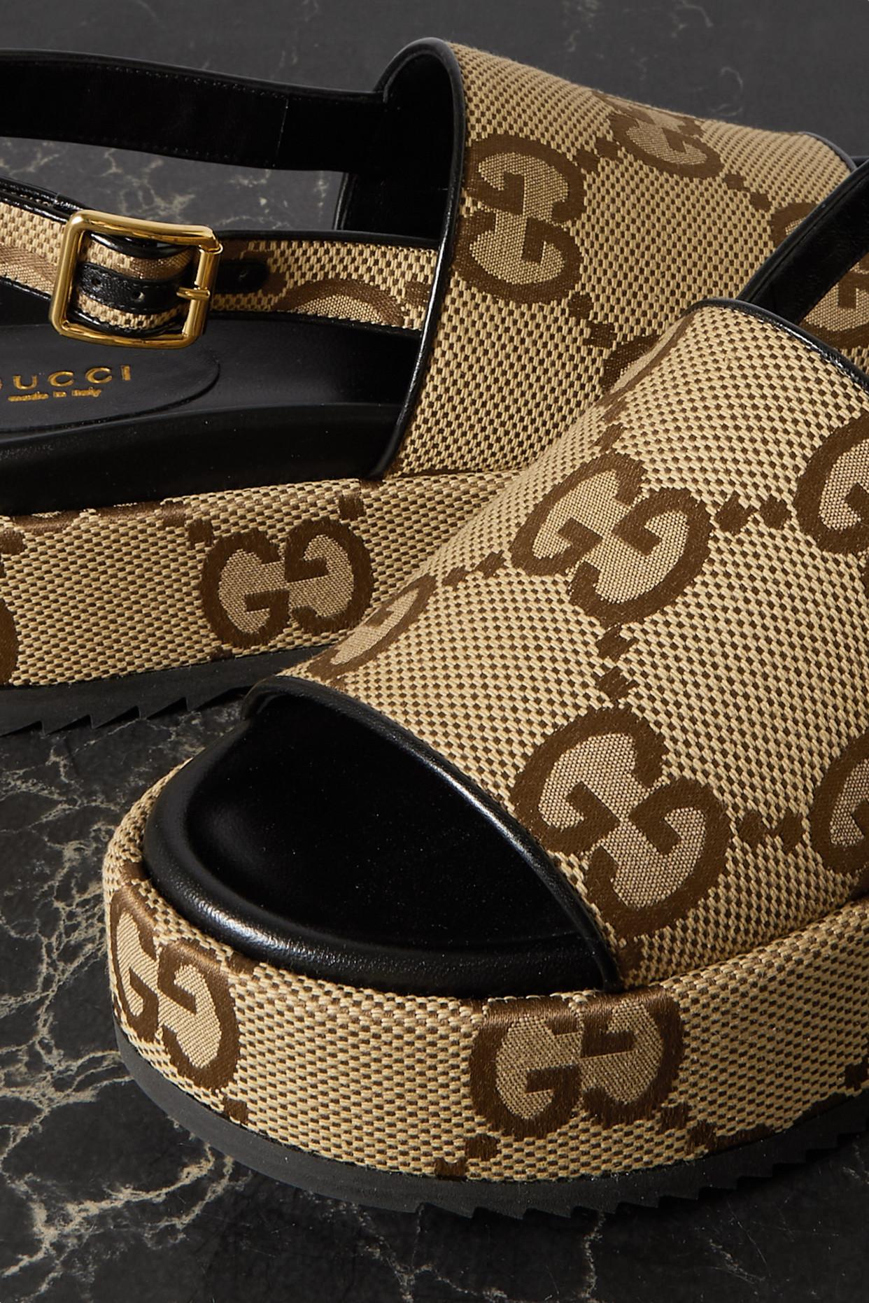 Gucci Angelina Logo-jacquard Canvas Slingback Platform Sandals | Lyst