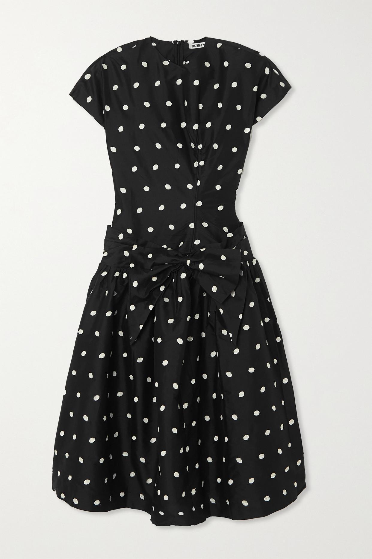 BATSHEVA Buffy Embroidered Polkadot Taffeta Midi Dress in Black Lyst