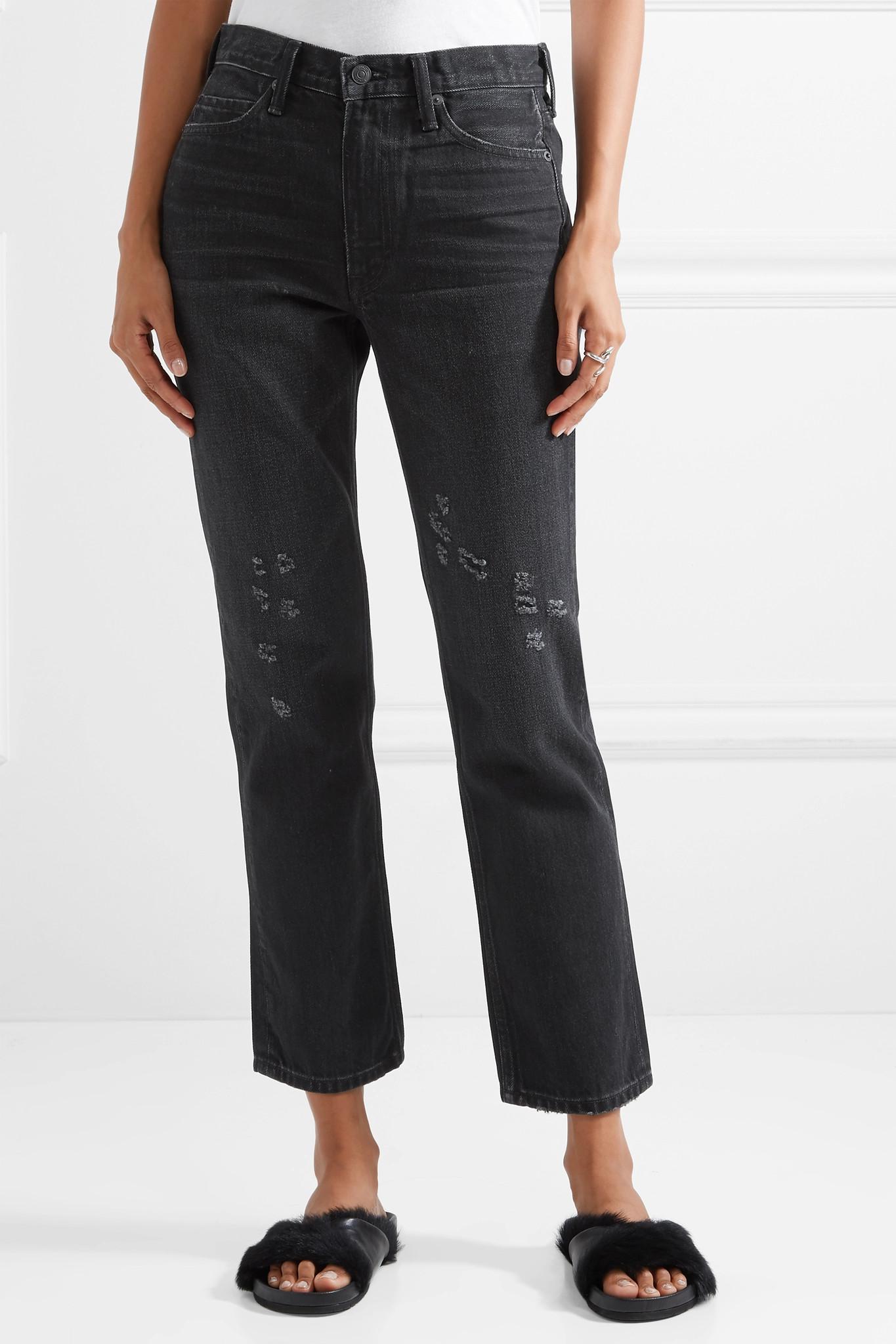 Lyst - Vince Distressed High-rise Straight-leg Jeans in Black