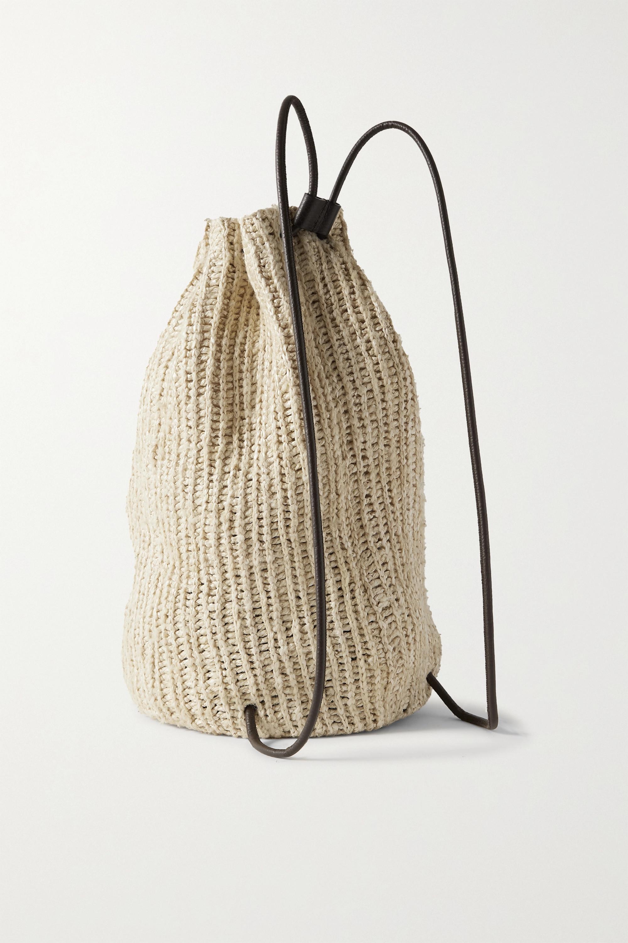 Kiki Leather-Trimmed Woven Raffia Backpack - TravelCoterie