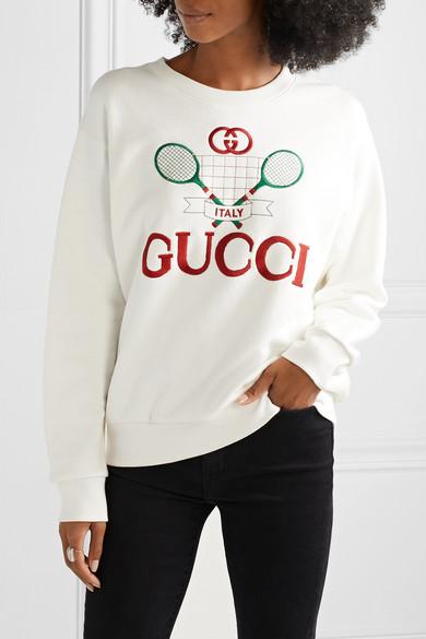 Gucci Tennis Logo-embroidered Cotton-jersey Sweatshirt in White | Lyst