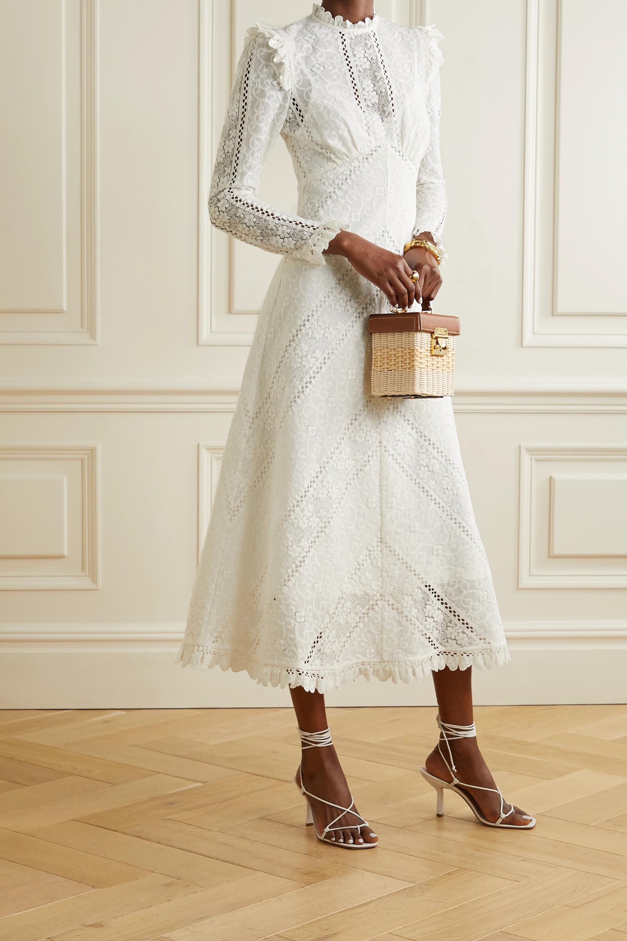 Zimmermann Brighton Paneled Cotton-blend Lace Midi Dress in White | Lyst