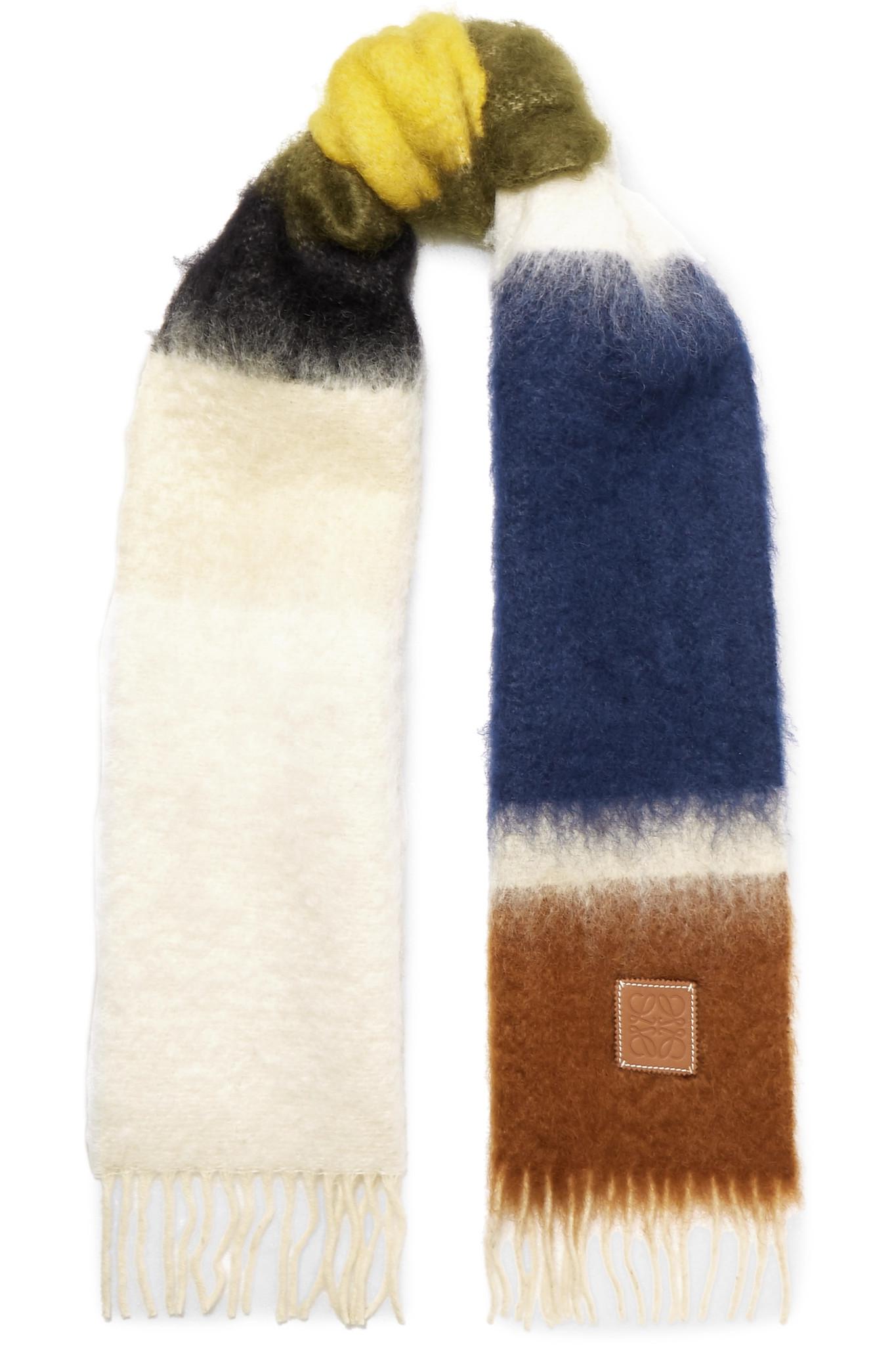 Loewe Fringed Striped Mohair And Wool-blend Scarf in White - Lyst