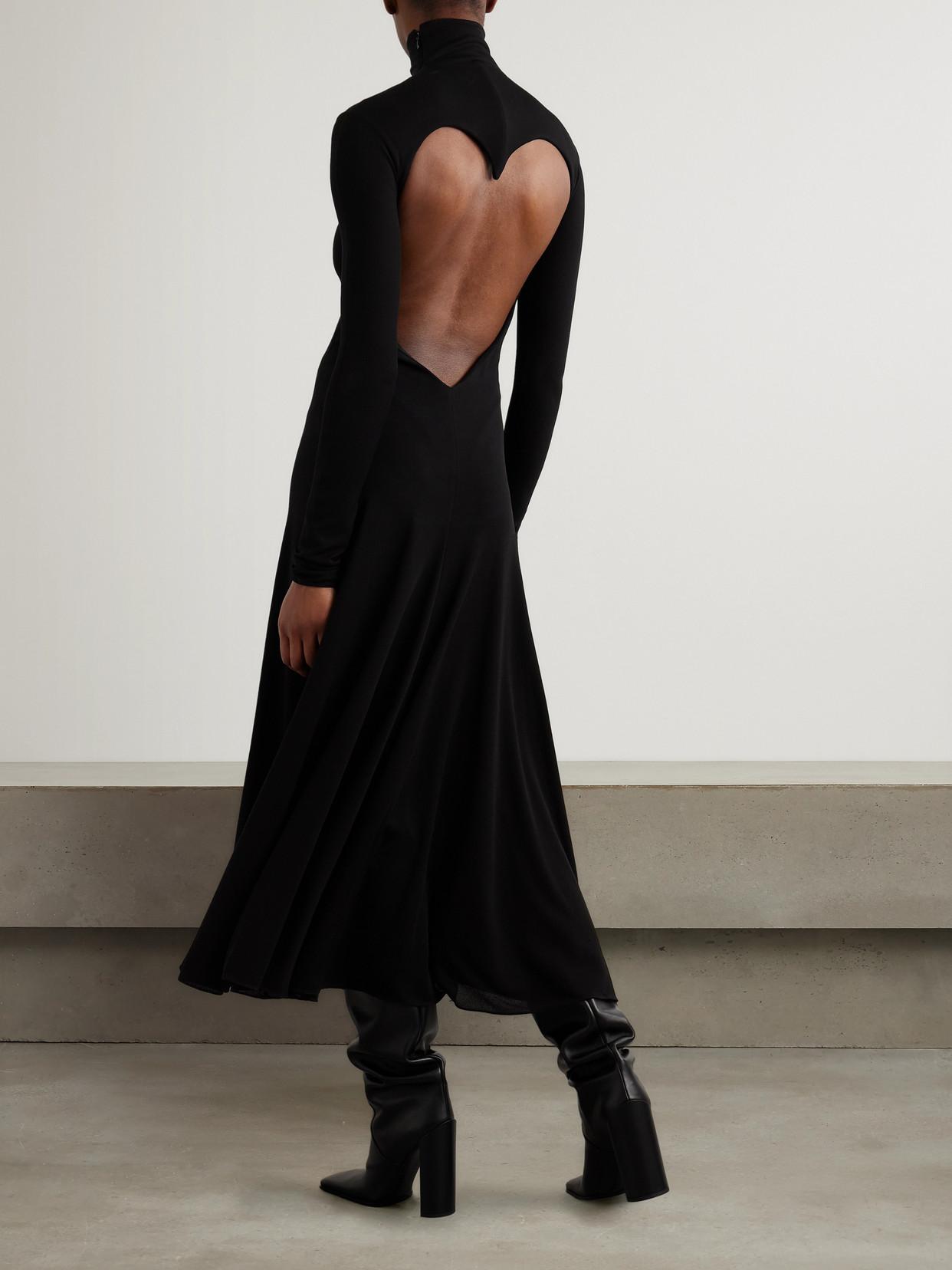 knee length dresses for ladies Alaa | Draped black long dress