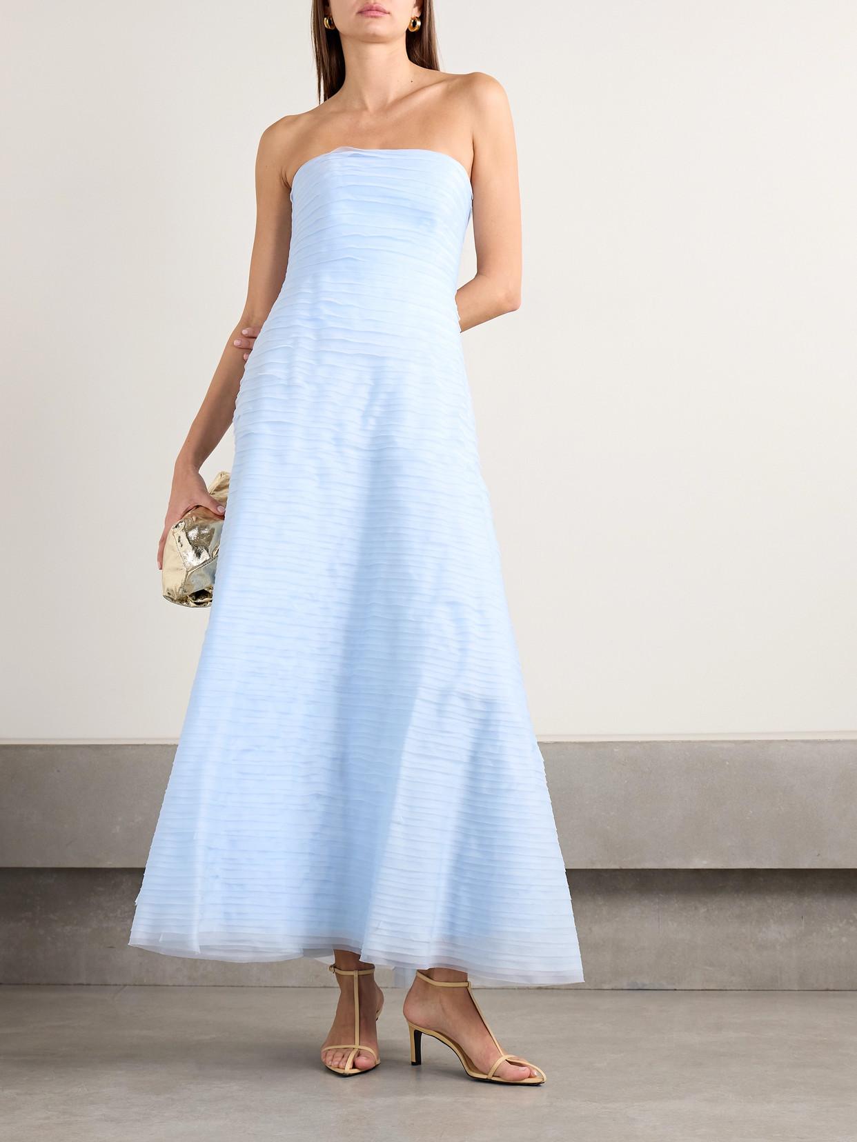 Aje. Soundscape Strapless Layered Chiffon Gown in Blue | Lyst