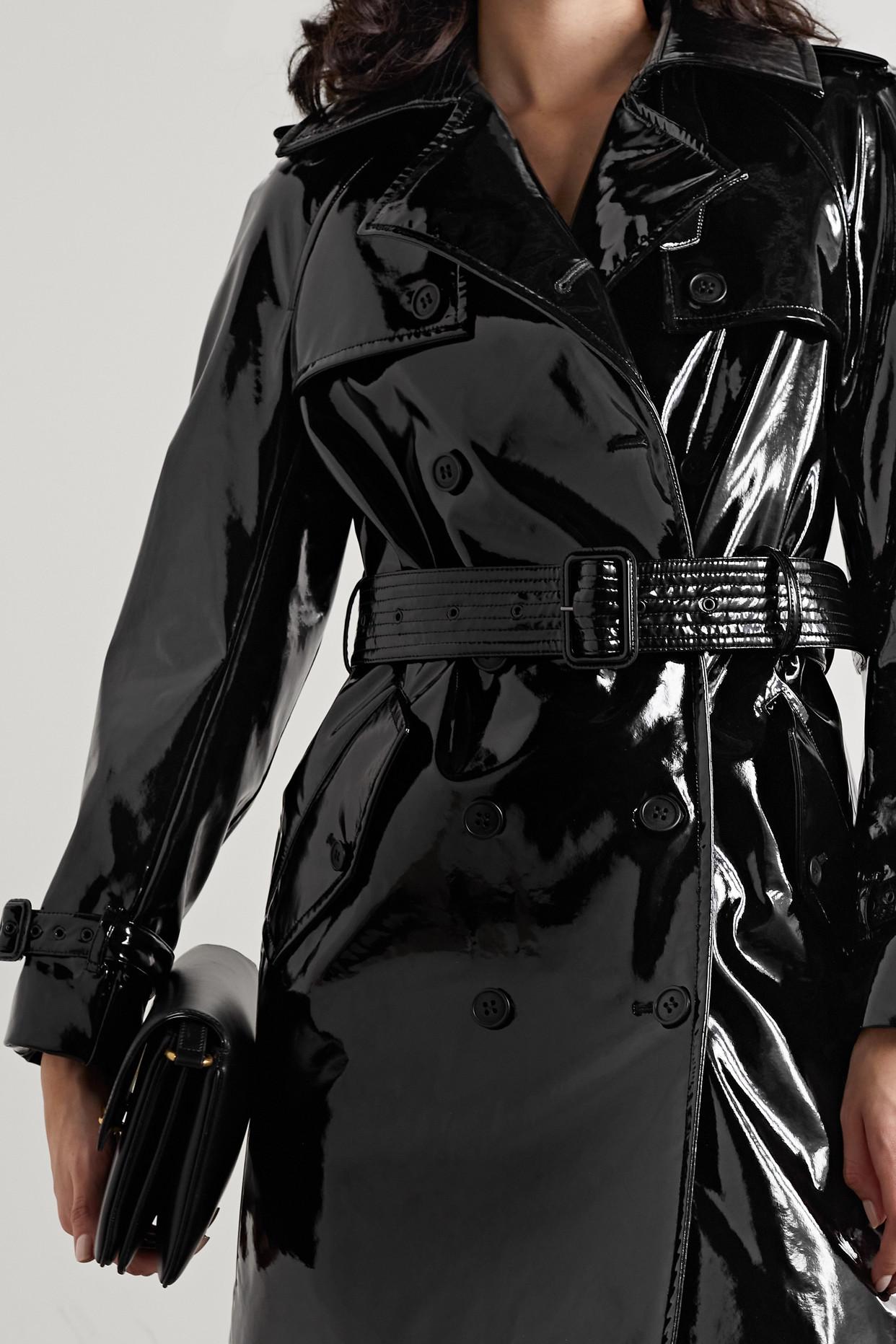 Belted Faux Patent-leather Trench in | Lyst