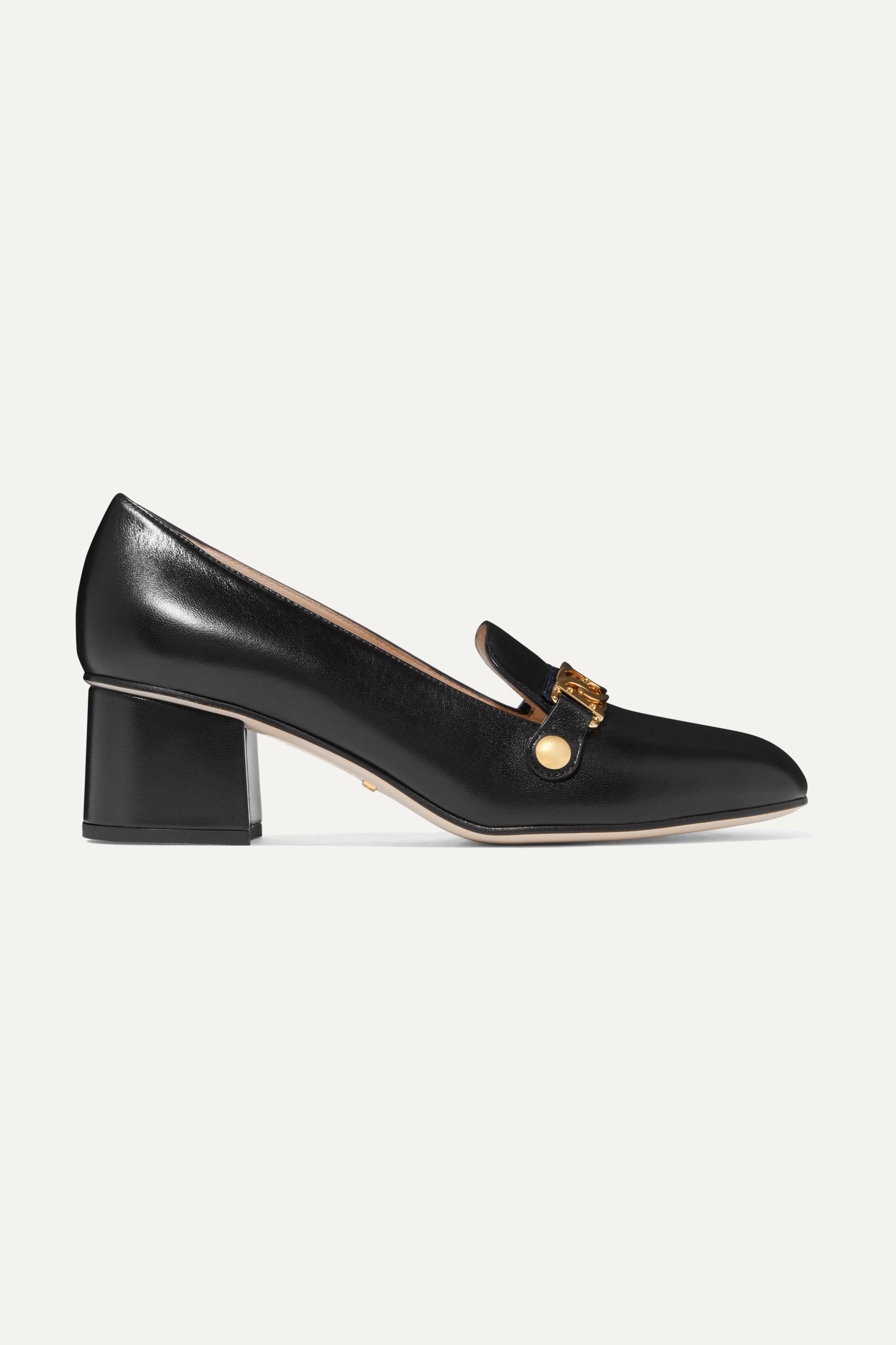 Gucci Sylvie Chain-embellished Leather Pumps in Black | Lyst