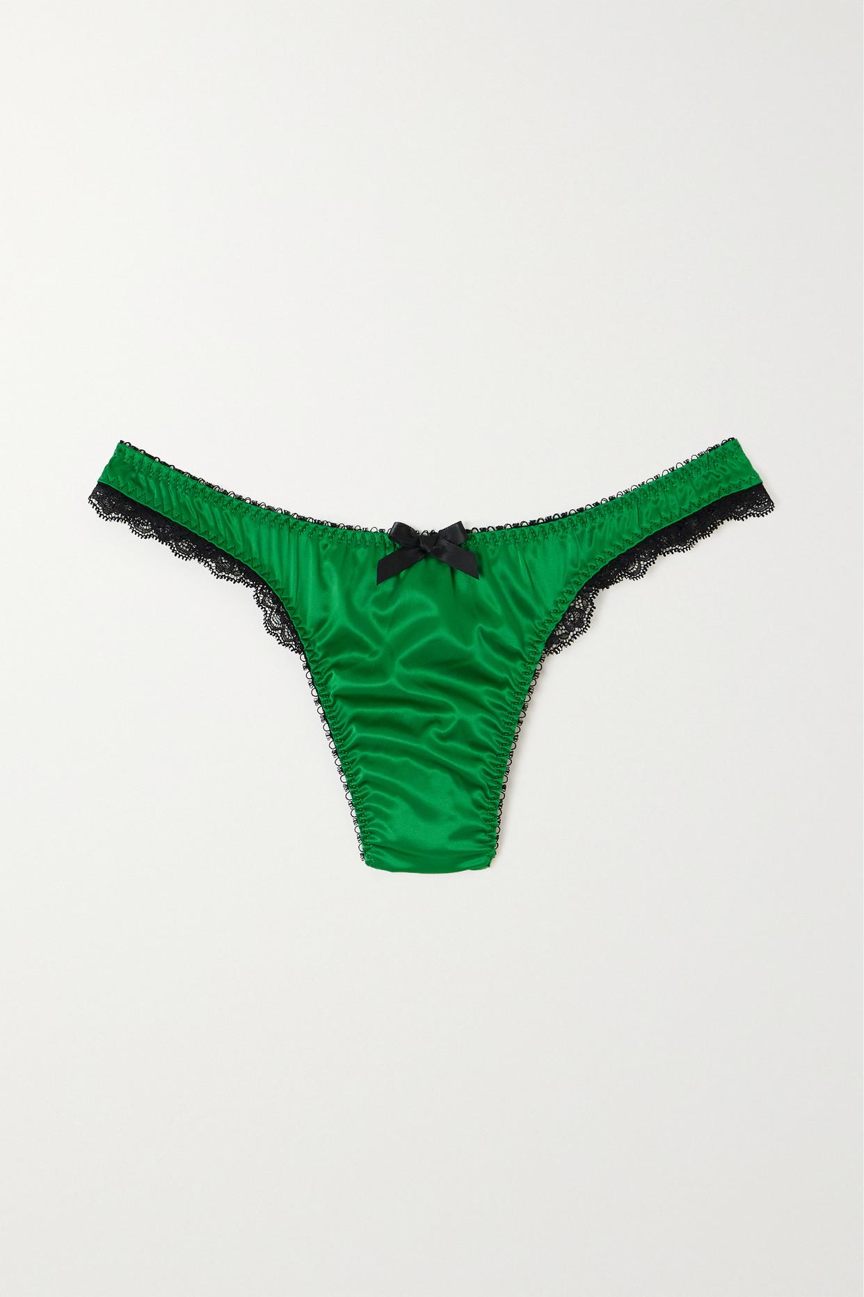 Agent Provocateur Sloane Lace-trimmed Satin Thong in Green