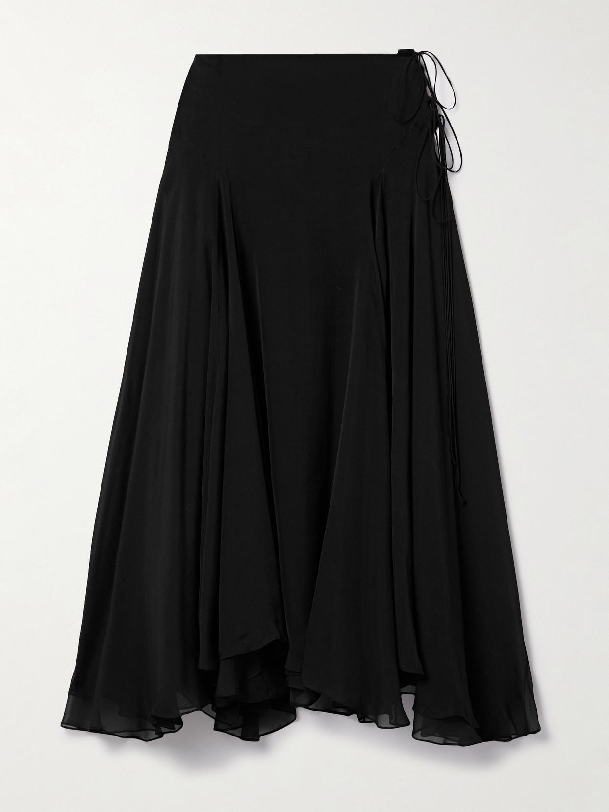 Kallmeyer Alyse Asymmetric Pleated Silk-Chiffon Skirt in Black | Lyst