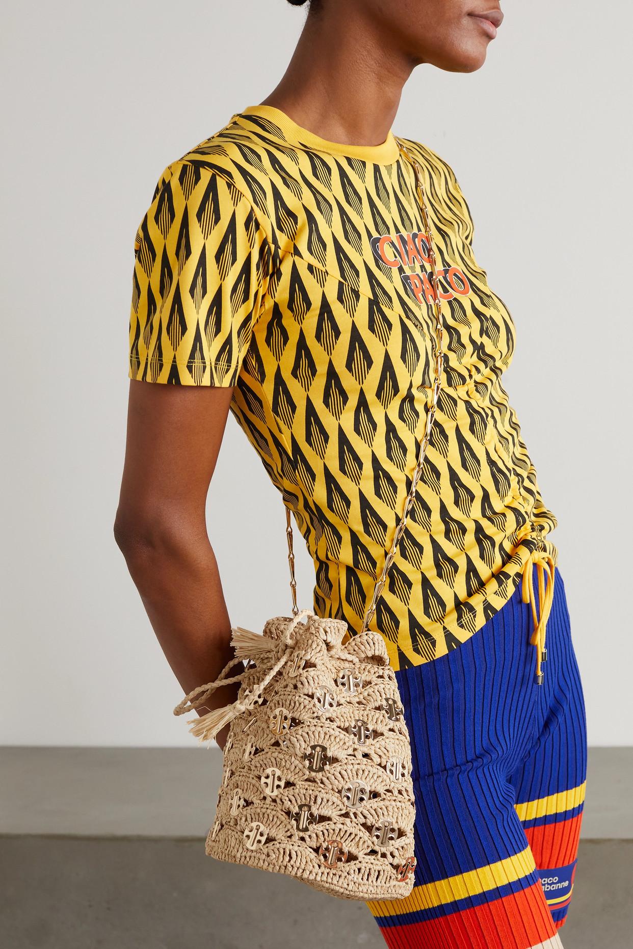 Paco Rabanne Rabane Raffia And Gold tone Bucket Bag in Natural Lyst