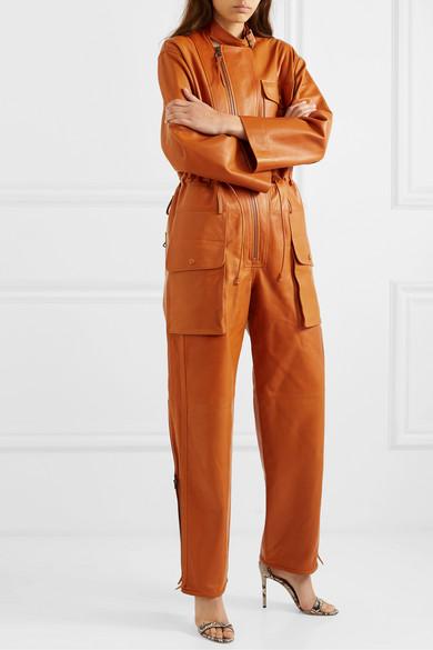 Ferragamo Leather Jumpsuit in Orange | Lyst