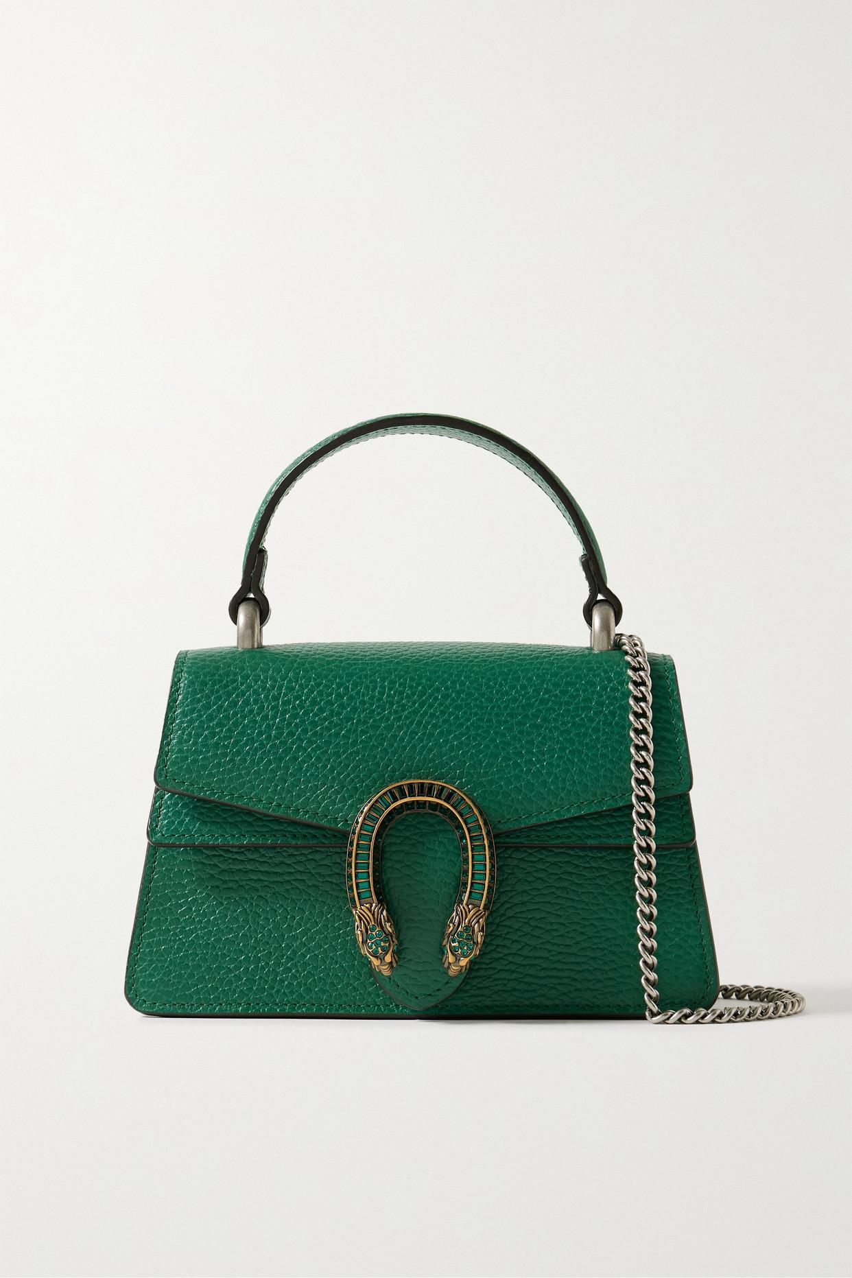 Gucci Dionysus Mini Embellished Textured leather Tote in Green