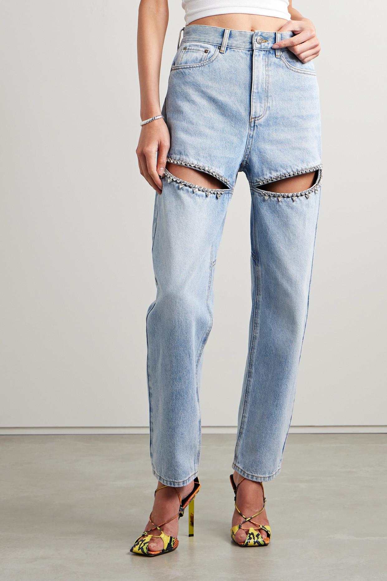 Area Crystal-embellished Cutout High-rise Straight-leg Jeans in Blue | Lyst